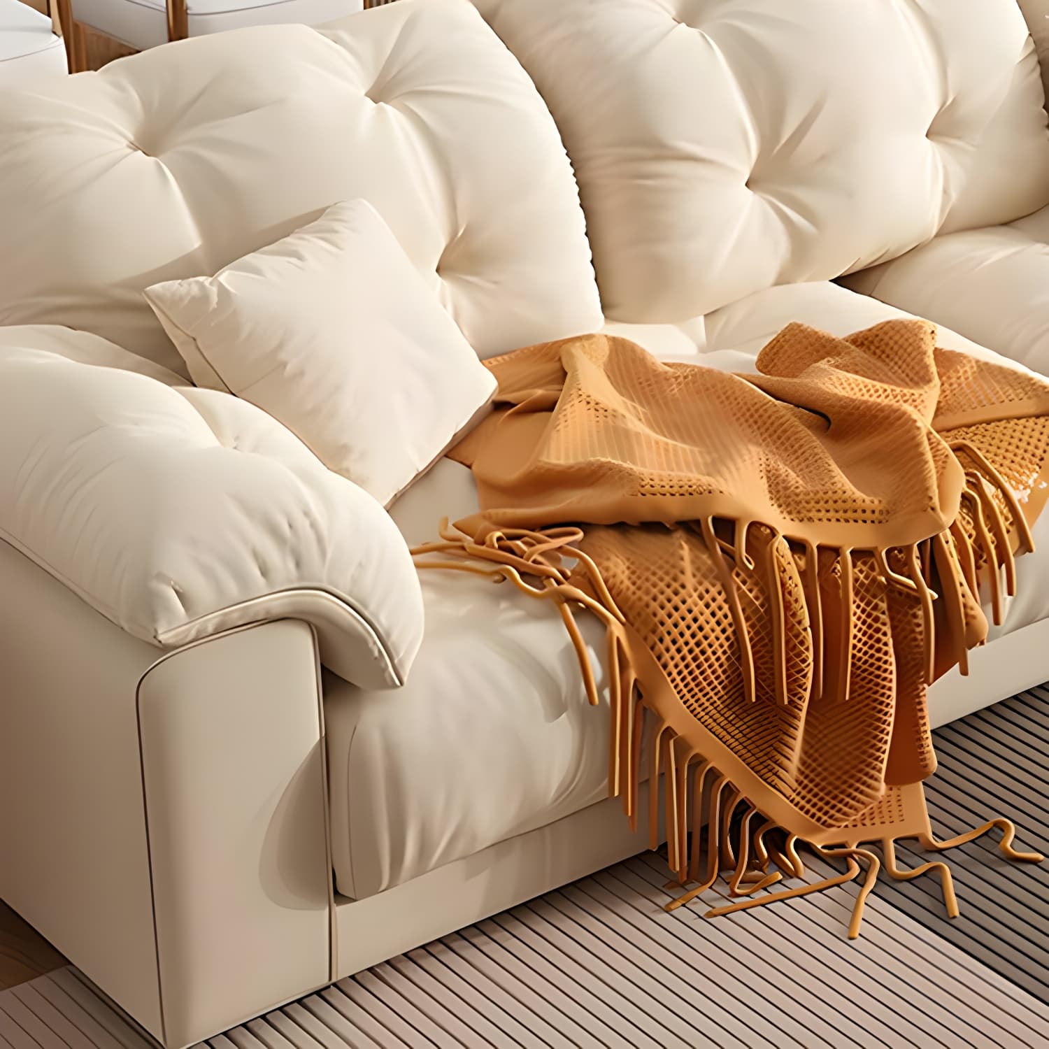 Modern Tufted Sectional Sofa in Off-White with Pillow Top Arm - image 7