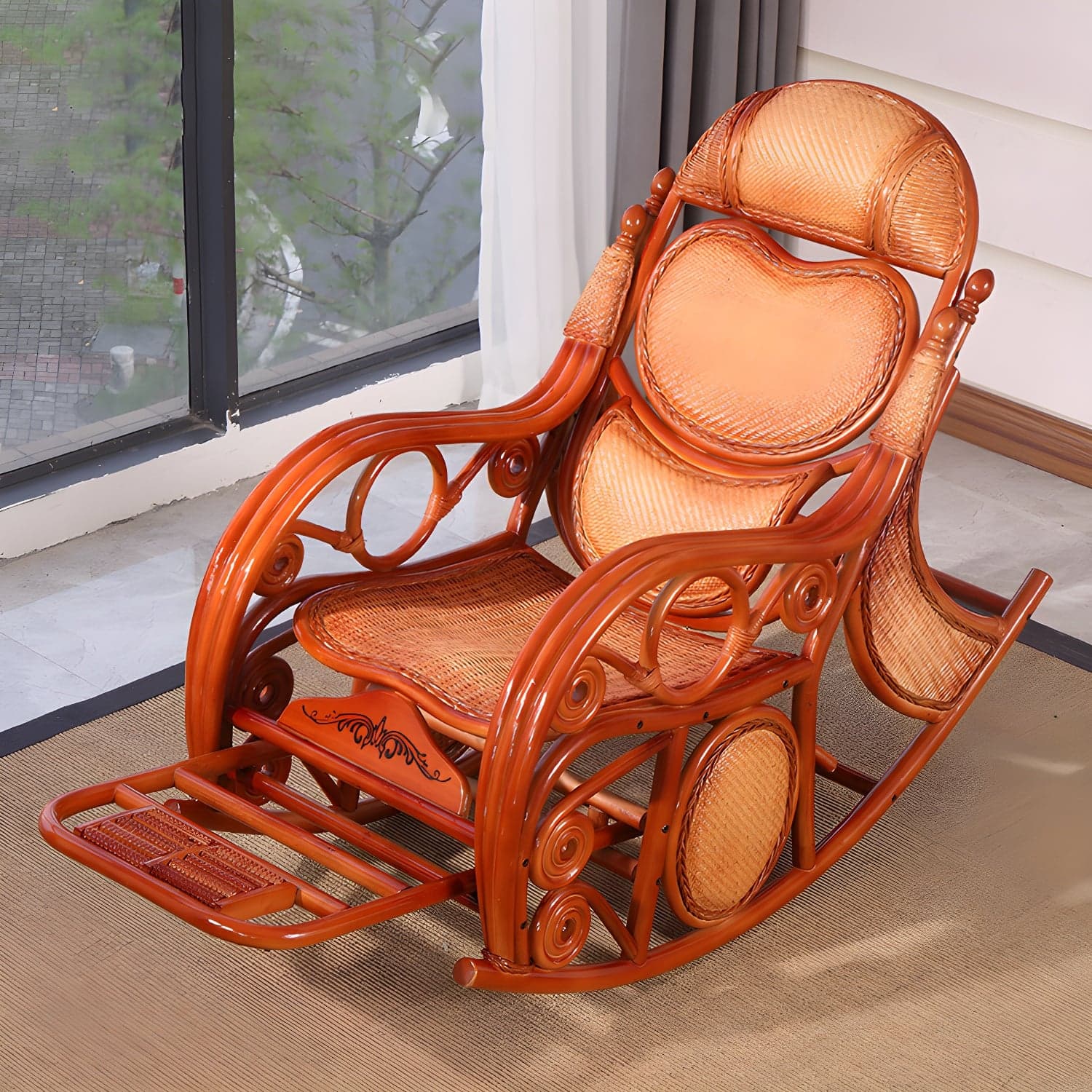 Traditional Rocking Chair Rattan Solid Color Spindle Backrest Indoor Rocking Chair - image 6