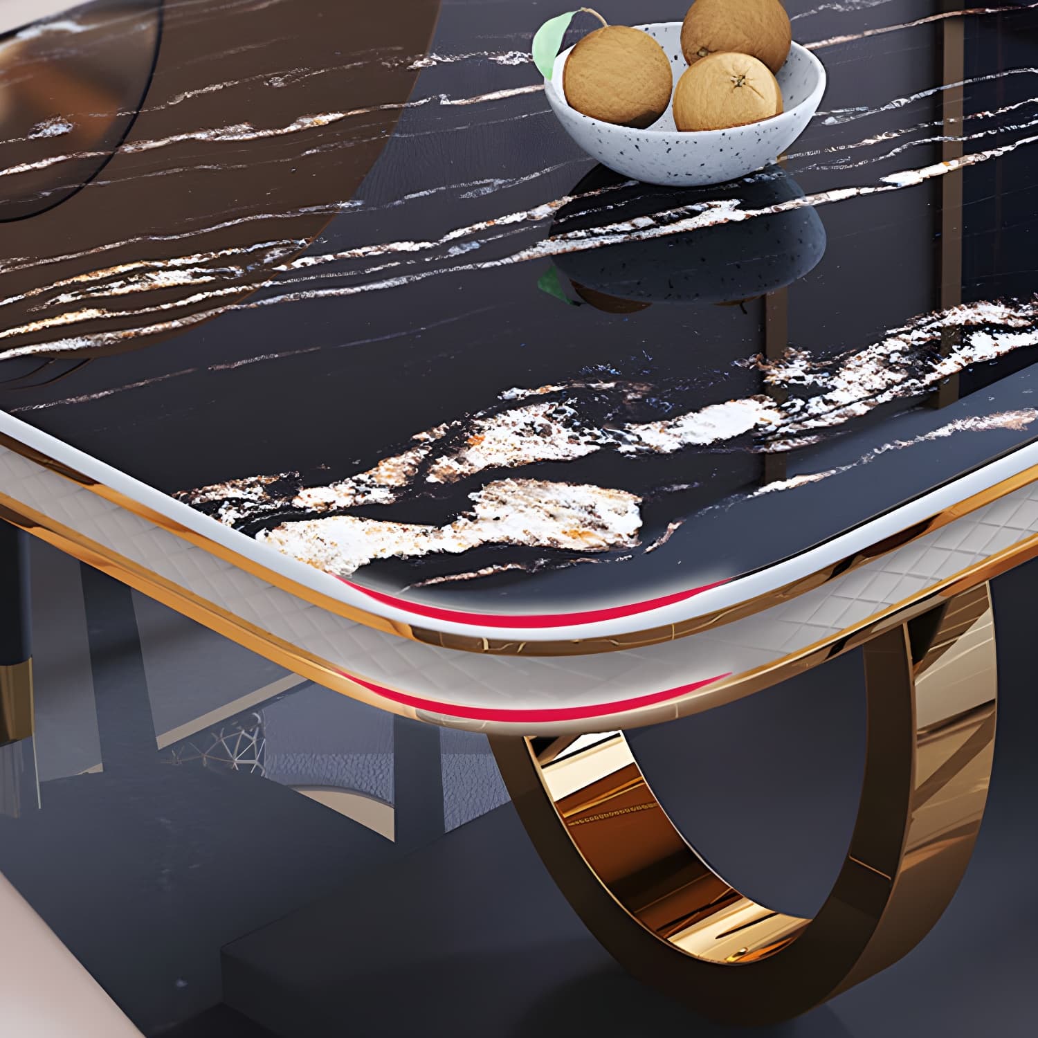 Stone Top Dining Table Traditional Luxury Table with Pedestal Base in Gold - image 8