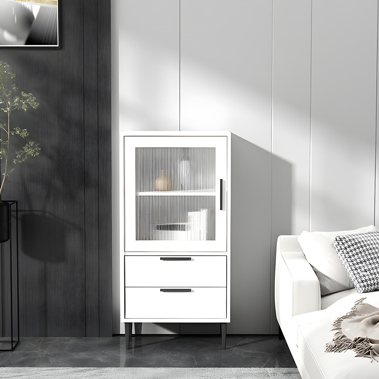 Wooden Accent Cabinet with Glass Door and 2 - Drawer 11.81" Wide Side Cabinet - image 3