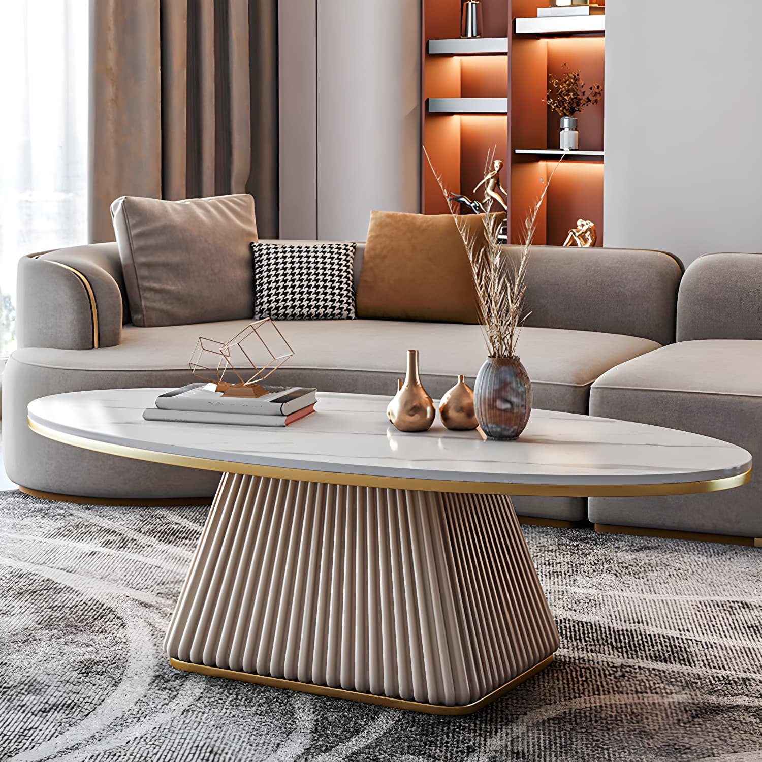 Glam Metal and Slate Cocktail Table Pedestal Coffee Table for Living Room - image 16