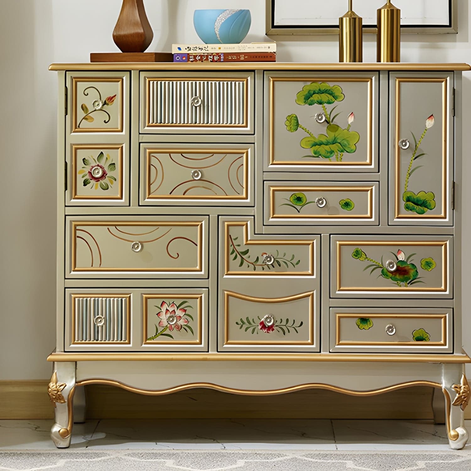 Industrial Painted Accent Cabinet with Drawers Solid Wood Chest - image 9