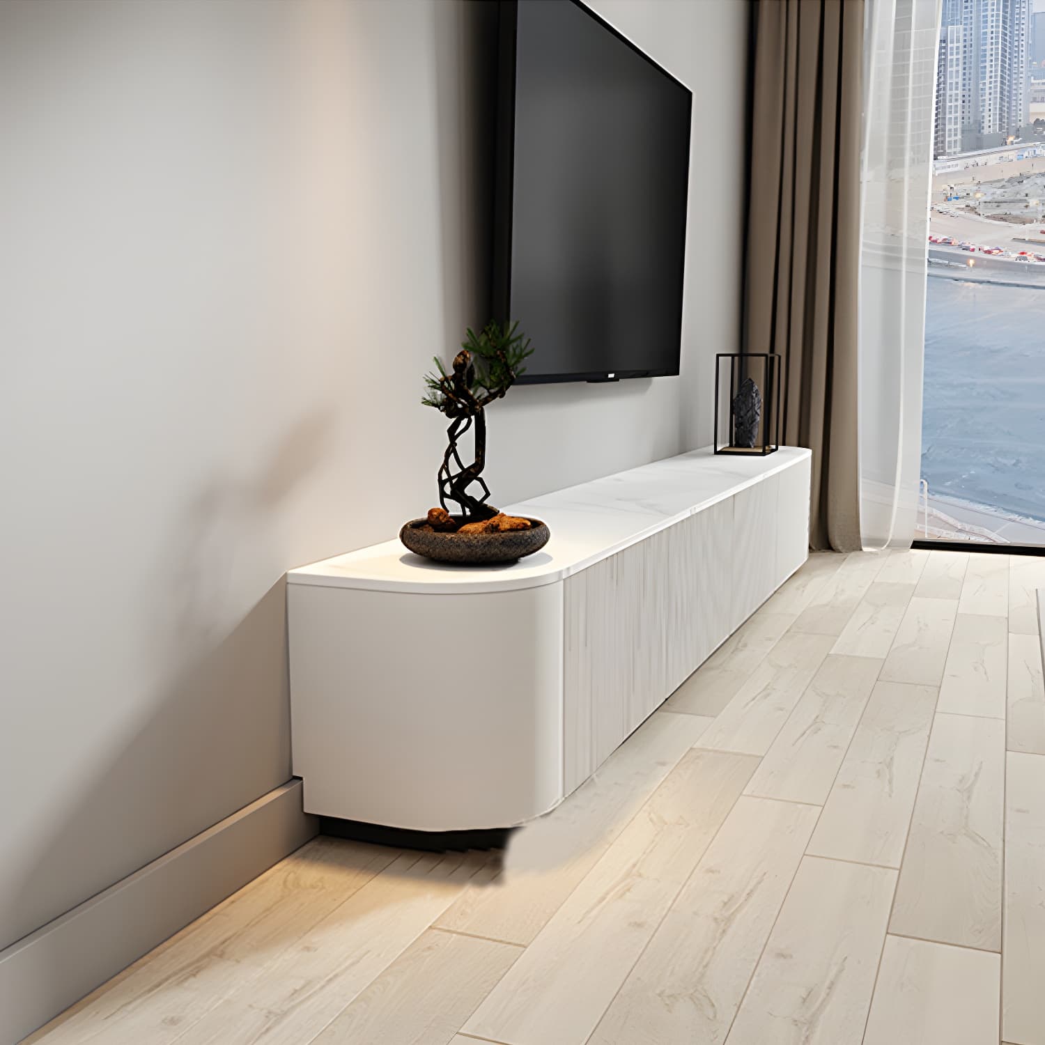 Modern White TV Media Stand 16" W Enclosed Storage Stone TV Stand with Drawers - image 3