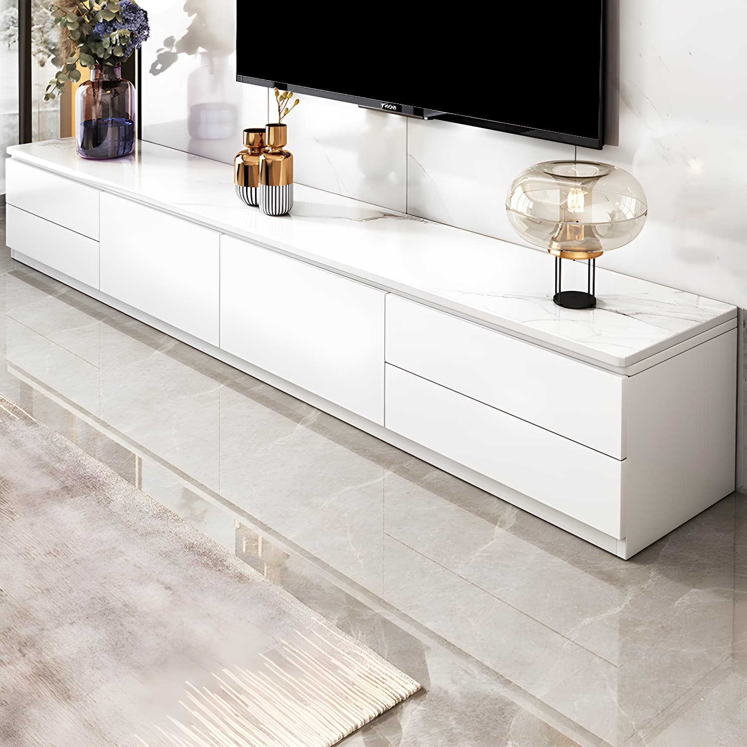 Stone Contemporary with Drawers Wood with Cabinet Media Console - image 6