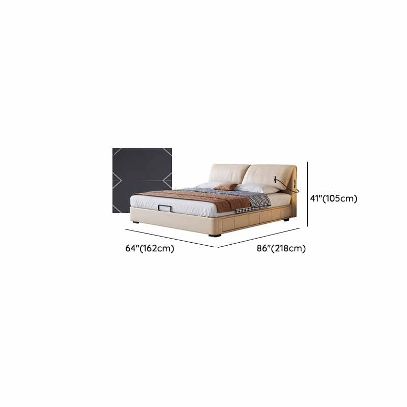 Beige Solid Color Storage Bed with 3 Storage Boxes, Sponge Upholstery, and Illumination Light - image 12