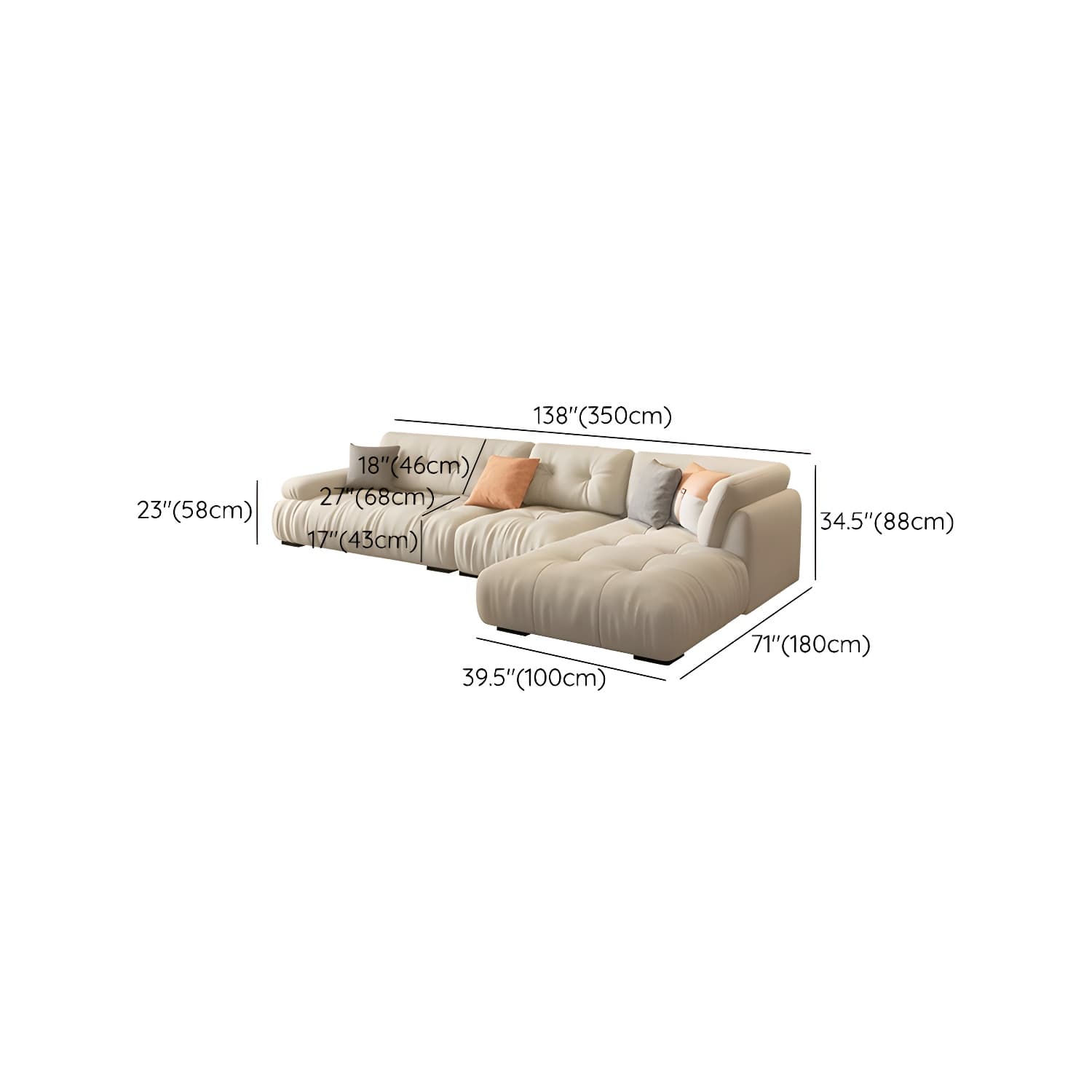 Flannel Upholstered Sectional Sofa in Gray with Scandinavian Wooden Frame - image 19