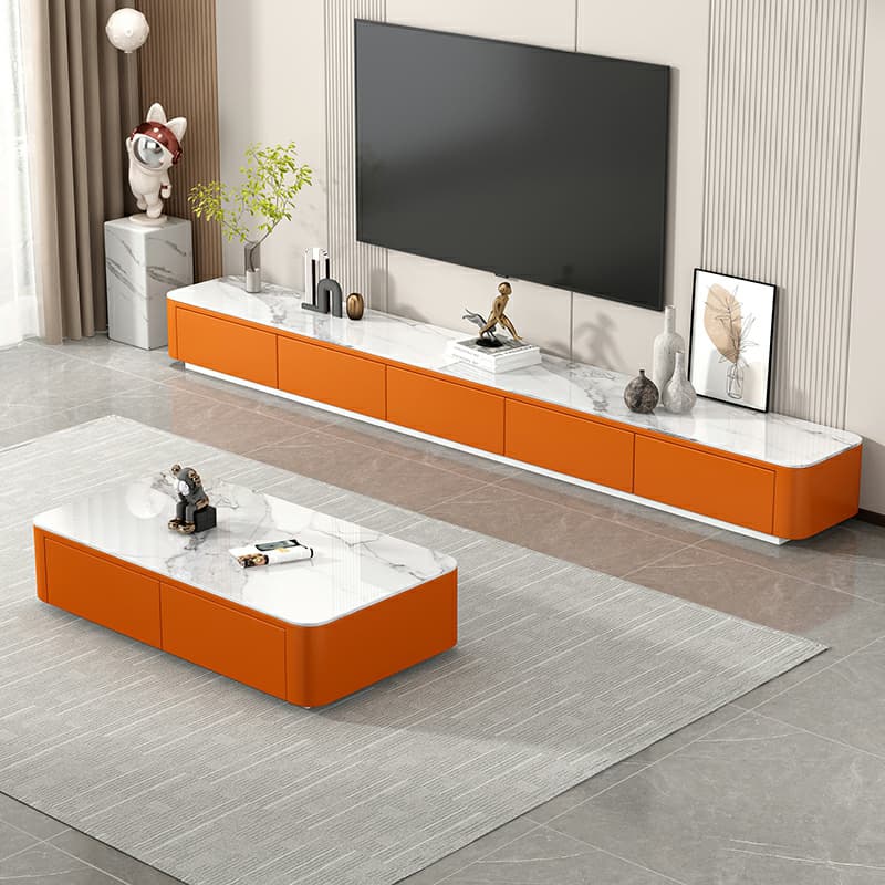 Stone Low TV Stand with Soft-close Drawers and Cable Management - image 5