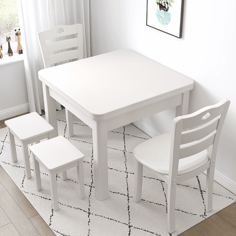 Square Fixed Dining Table Set with 4 Legs, a Wood Tabletop in Natural/Auburn/White, Back Chairs and Stool in a Simple Style - image 5