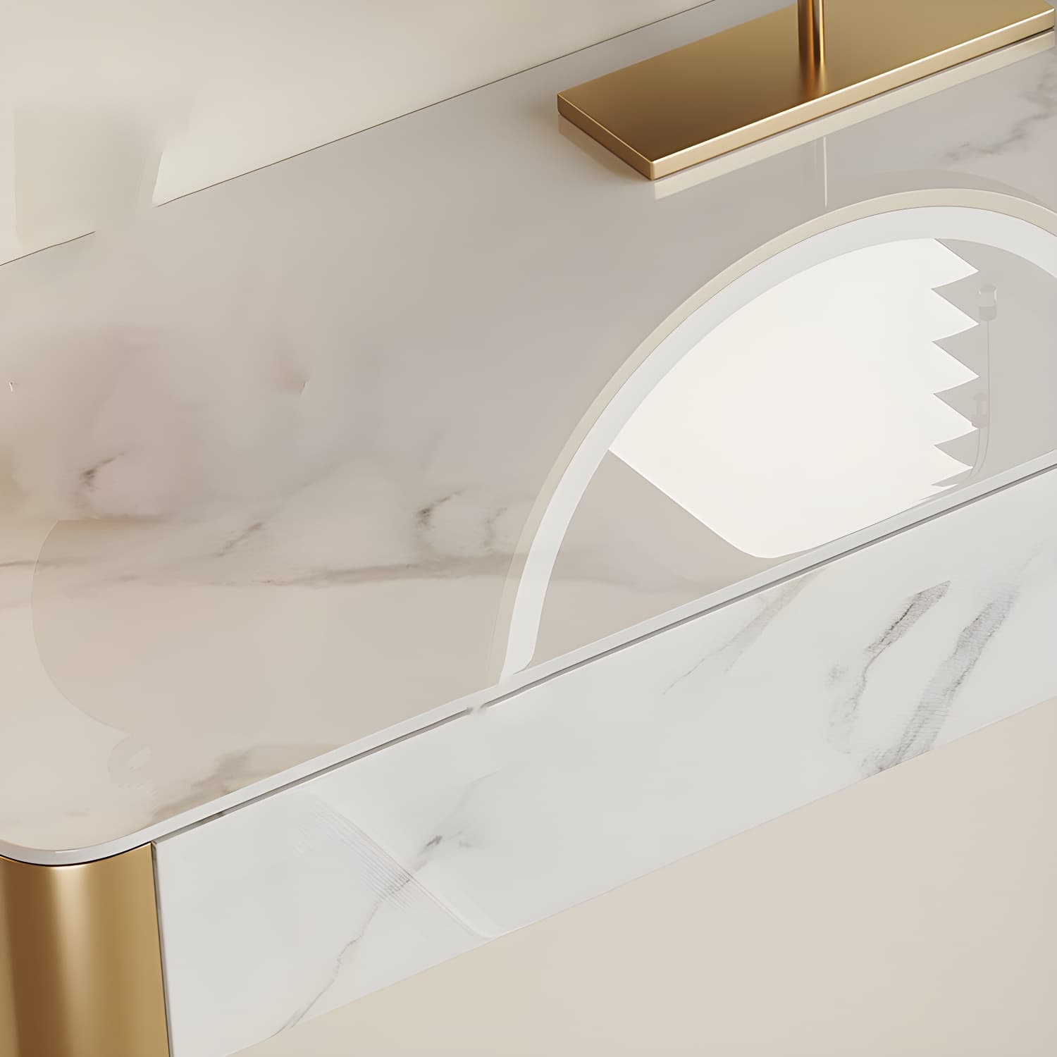 Wood Vanity and Stool in White Luxurious Stone Dressing Table - image 7
