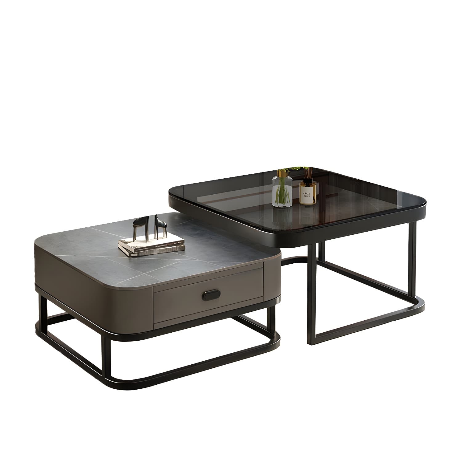 Modern Coffee Table Glass Top Square Nesting Coffee Table Set - image 15