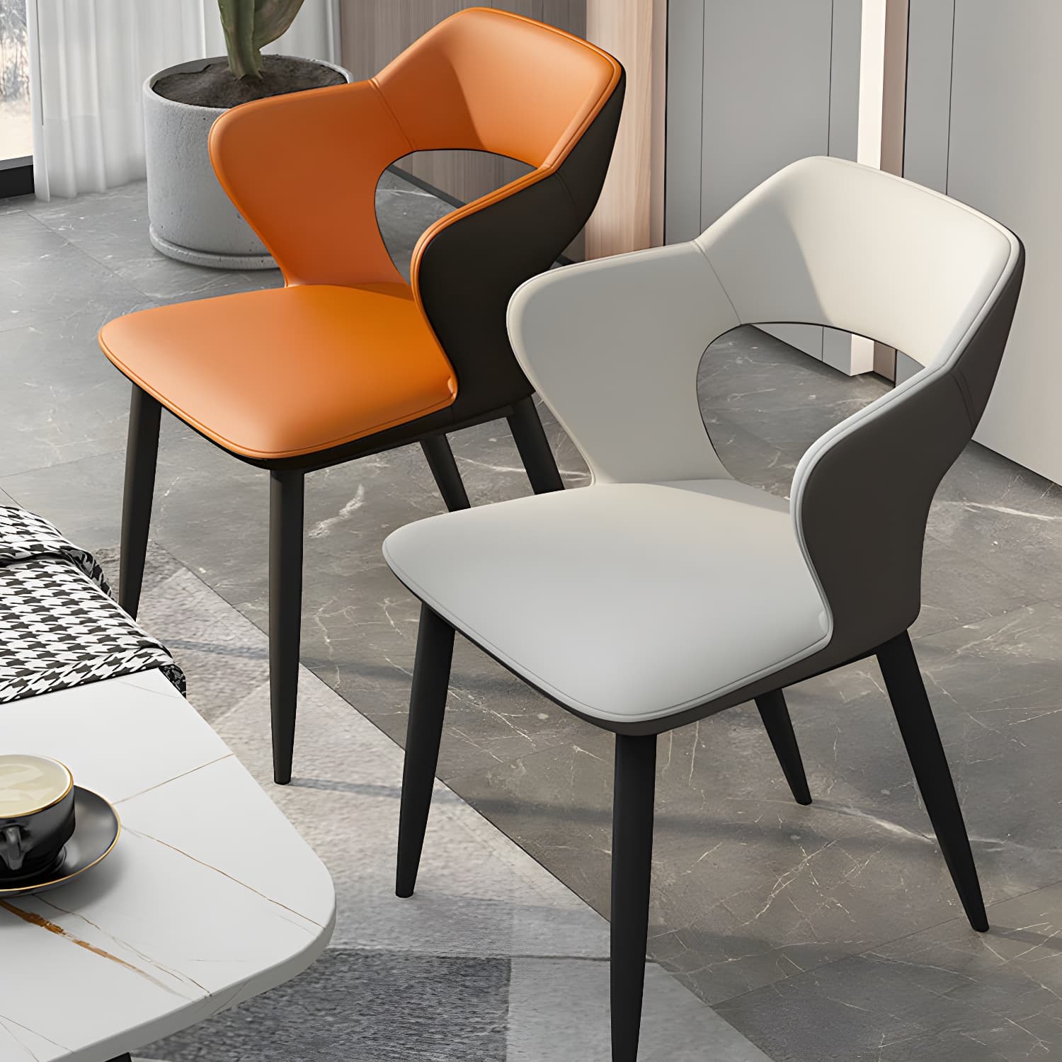Metal Modern Indoor Side Chair with Arms Matte Finish Open Back Dining Chair - image 12