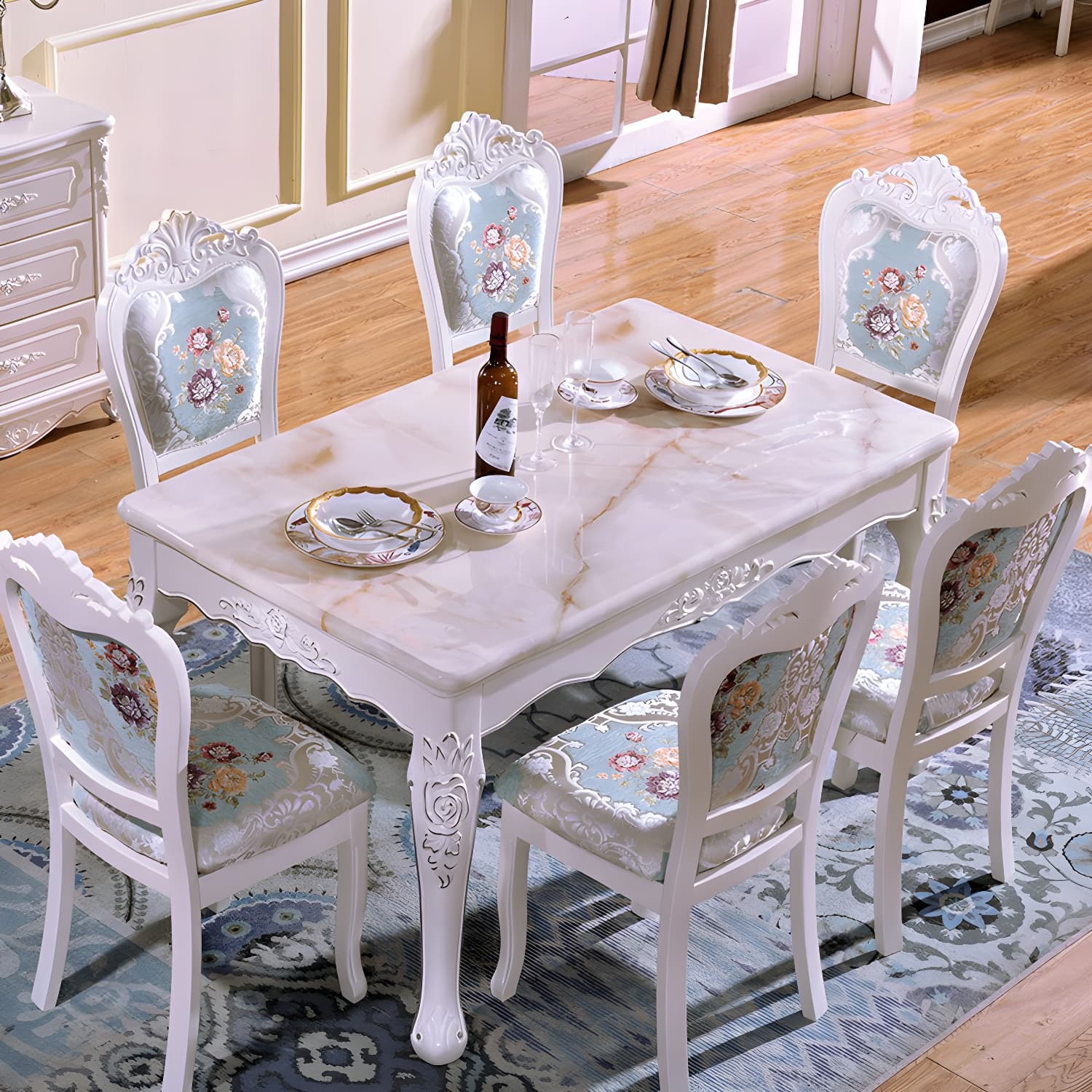 Victorian Style Wood Dining Set - Solid Wood Construction with Warranty - 5-Piece Set - image 7