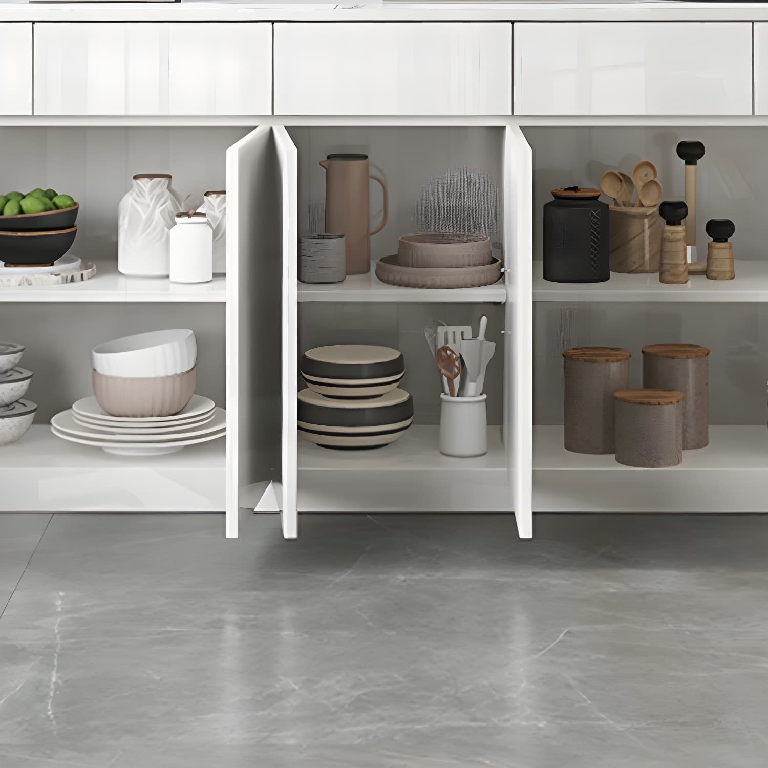 Modern White Buffet Cabinet with Stone Countertop and Wood Cabinets Included - image 4