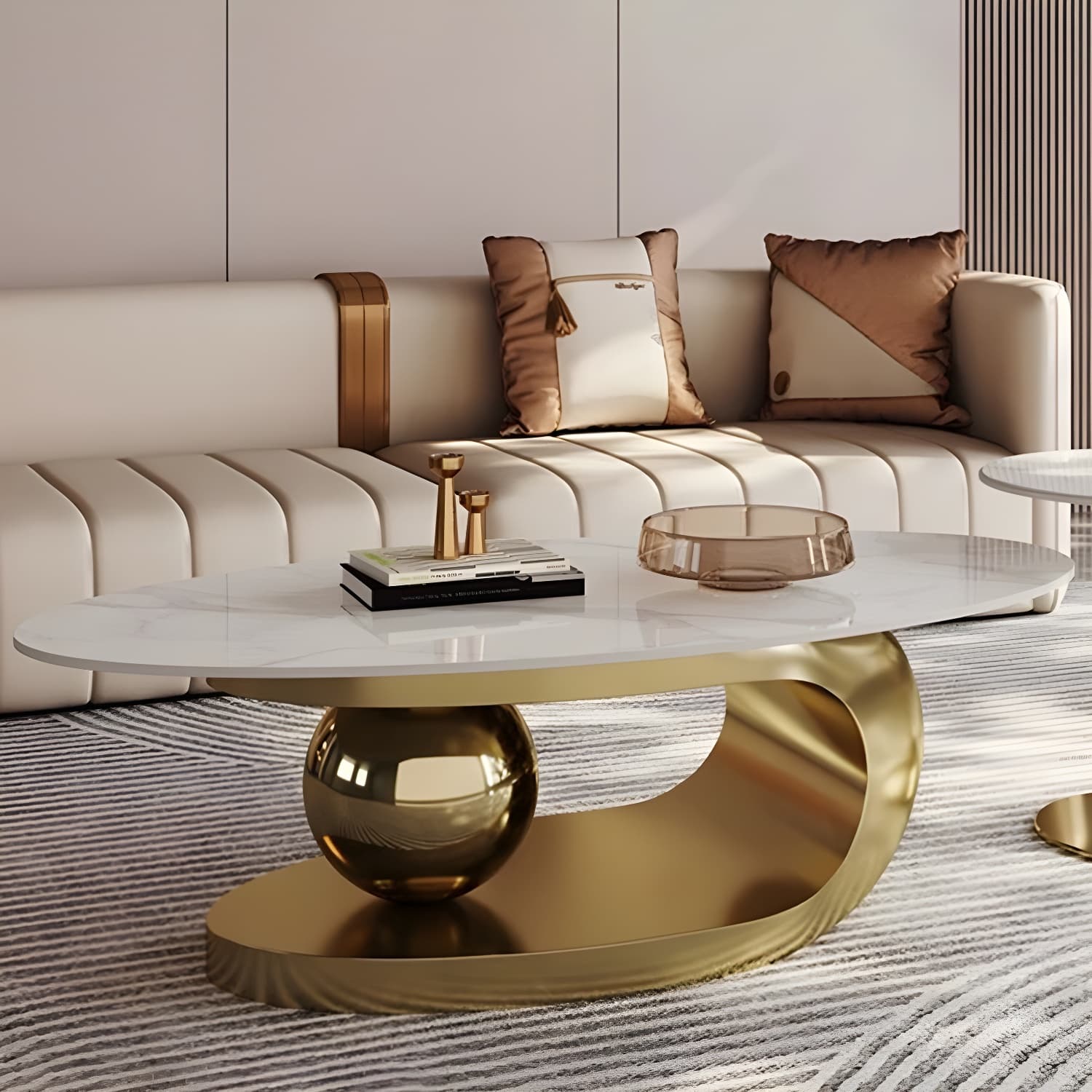 Glam Style Coffee Table Slate Top Stainless Steel Abstract Base - image 4