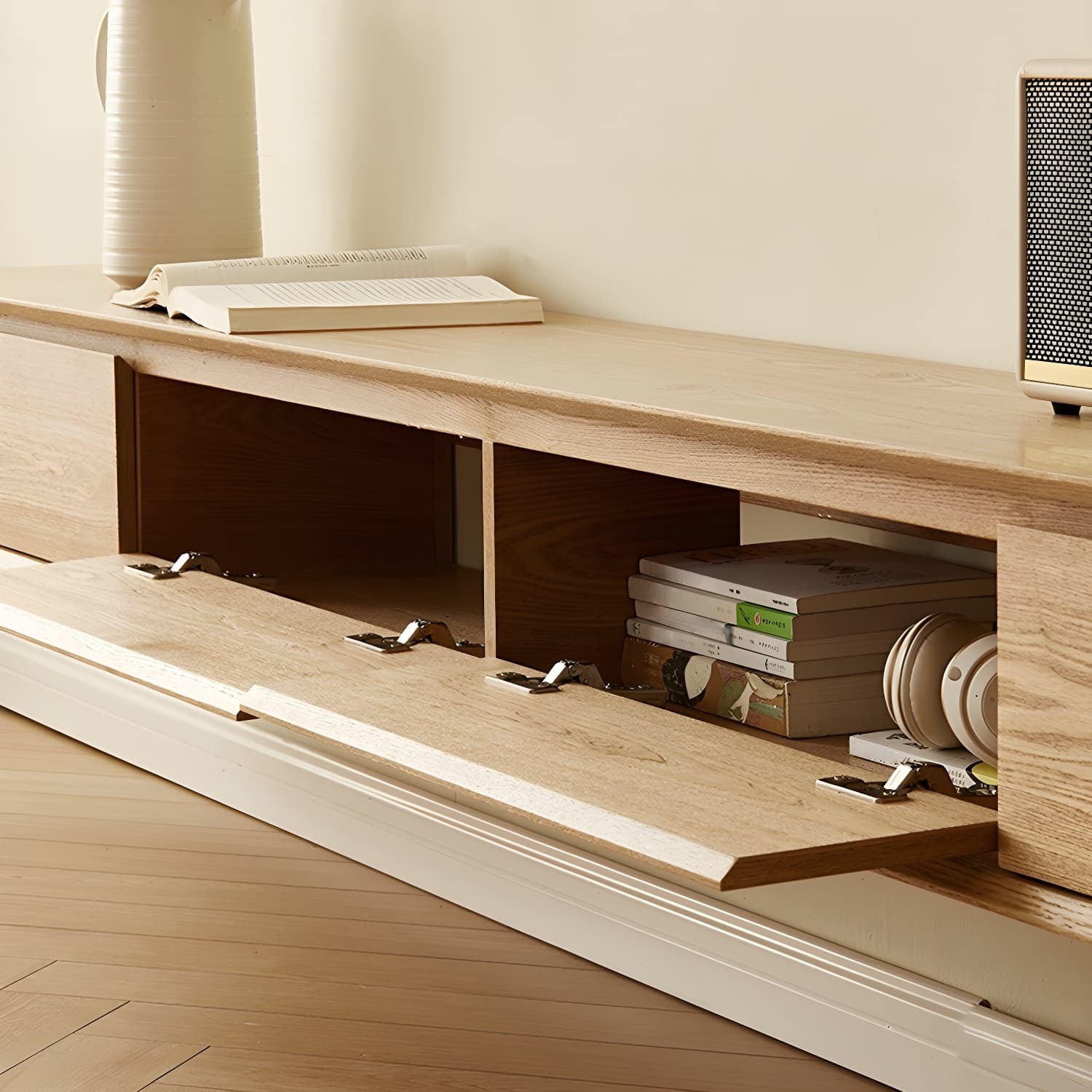 Contemporary Wood Media Console TV Stand with Drawer and Door - image 17