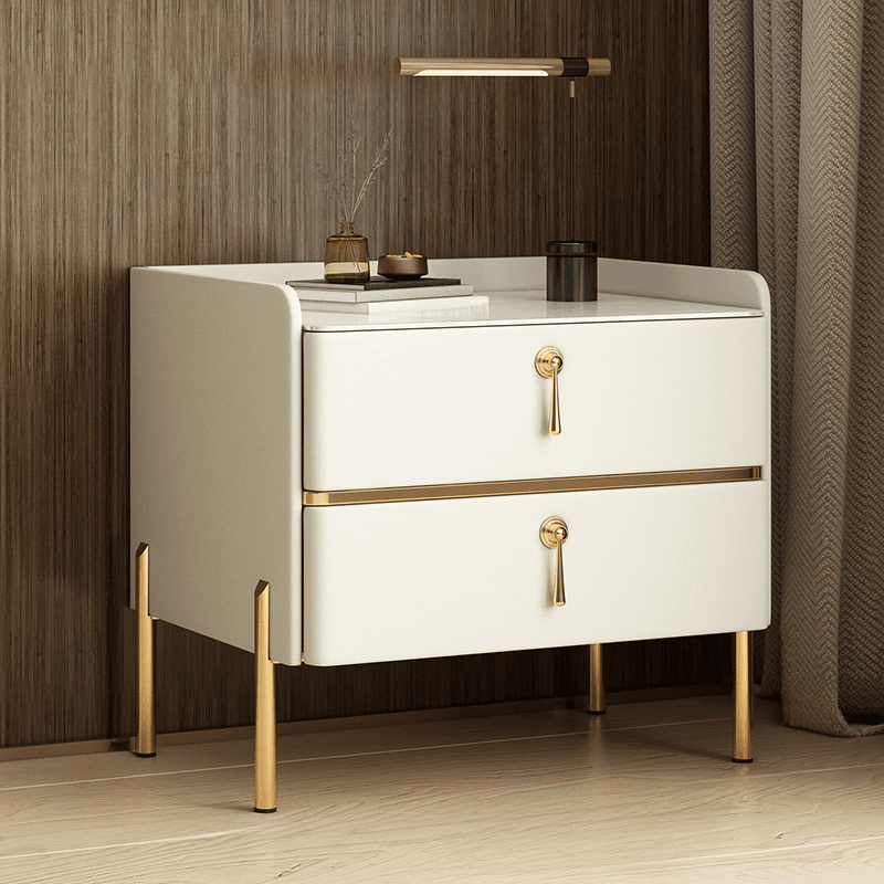 Stylish/Art Deco Drawer Storage Nightstand with 2 Drawers, Stone Countertop, and Leg - image 5