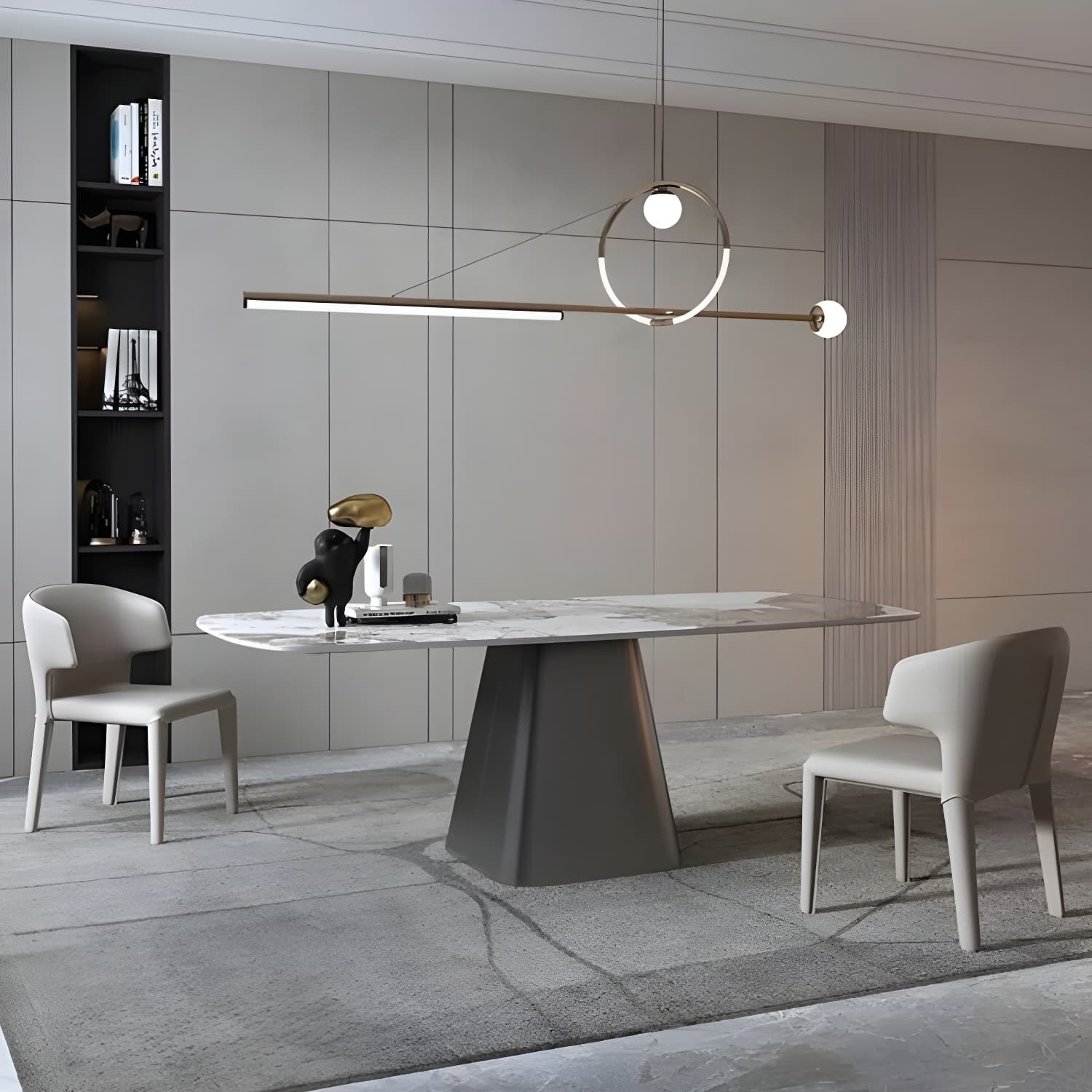 Rectangle White Stone Glam Dining Table with Steel Pedestal Base - image 10