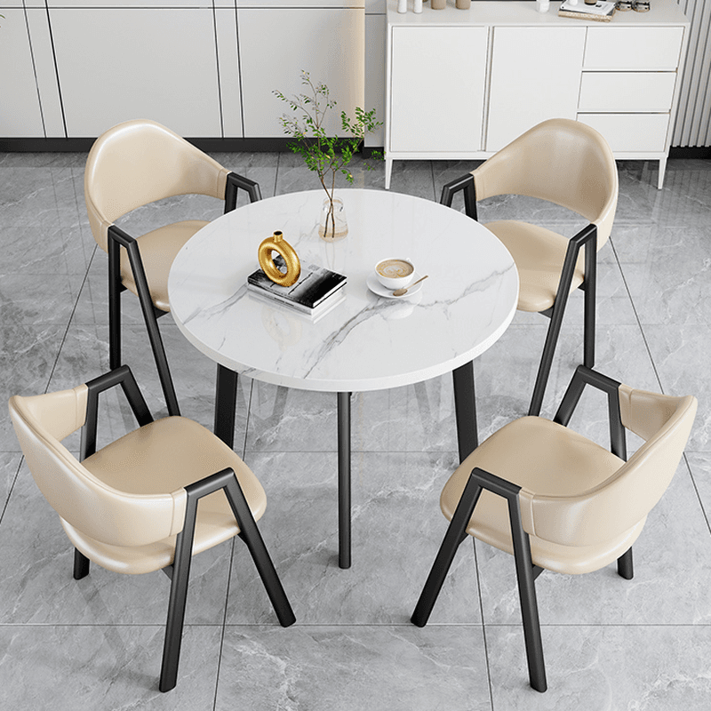 Dining Table Set with Rounded Shape and Padded Chair Back, Featuring Armrest and White Separable Table Top - image 9