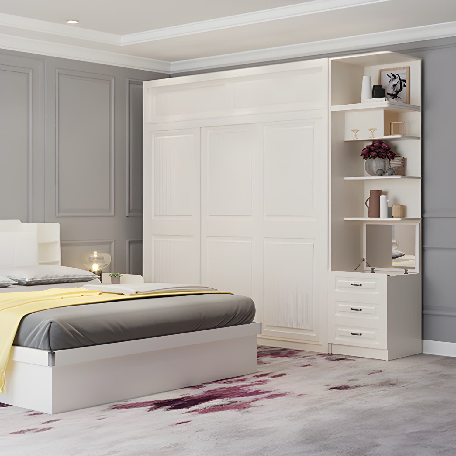 Contemporary Wardrobe Armoire with Garment Rod Wood Wardrobe Closet - image 10