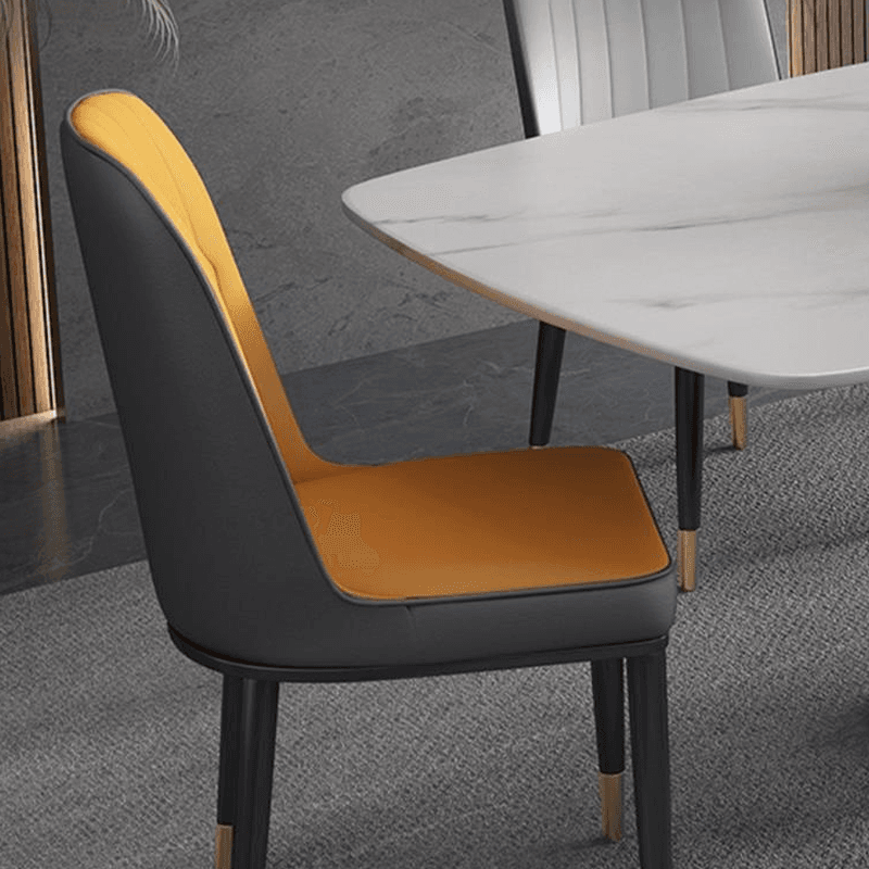 Dining Table Set in Minimalist Style with White Slate Top, Stump Base, Padded Chair with Back - image 5