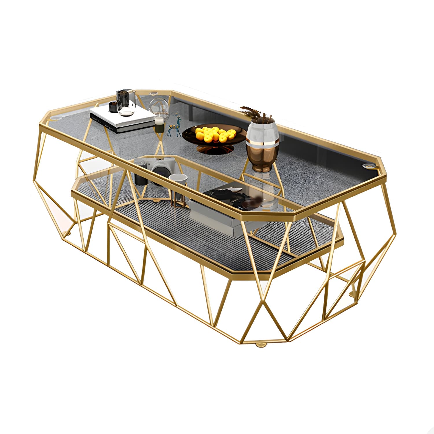 Octagon Glass Glam Coffee Table with Gold Iron Frame and Tempered Glass Top - image 7