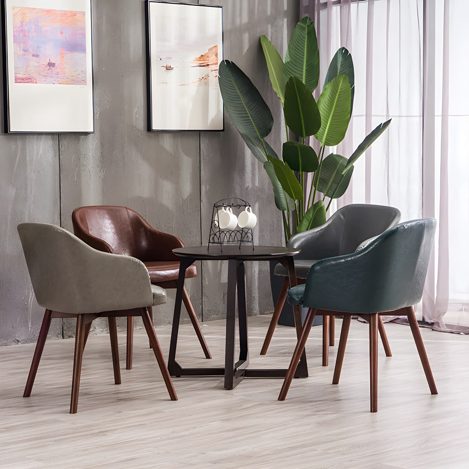 Scandinavian Beech Solid Back Arm Chair Fabric Dining Chair with Natural Legs - image 24