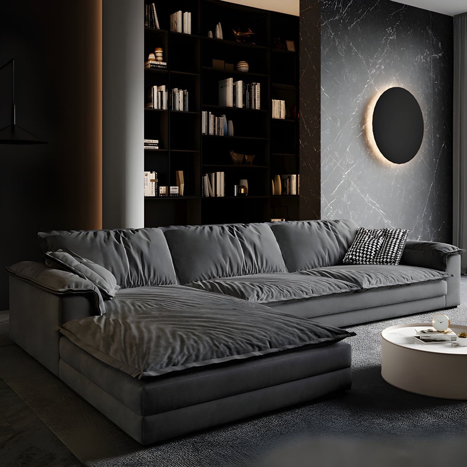 Stain-Resistant Dark Gray Contemporary Square Arm Solid Wood Sofa