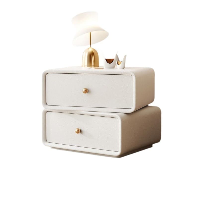 Simplistic 2 Tiers Drawer Storage Nightstand with Light Colored Wood, Swivel Feature, and Pleather Countertop - image 17