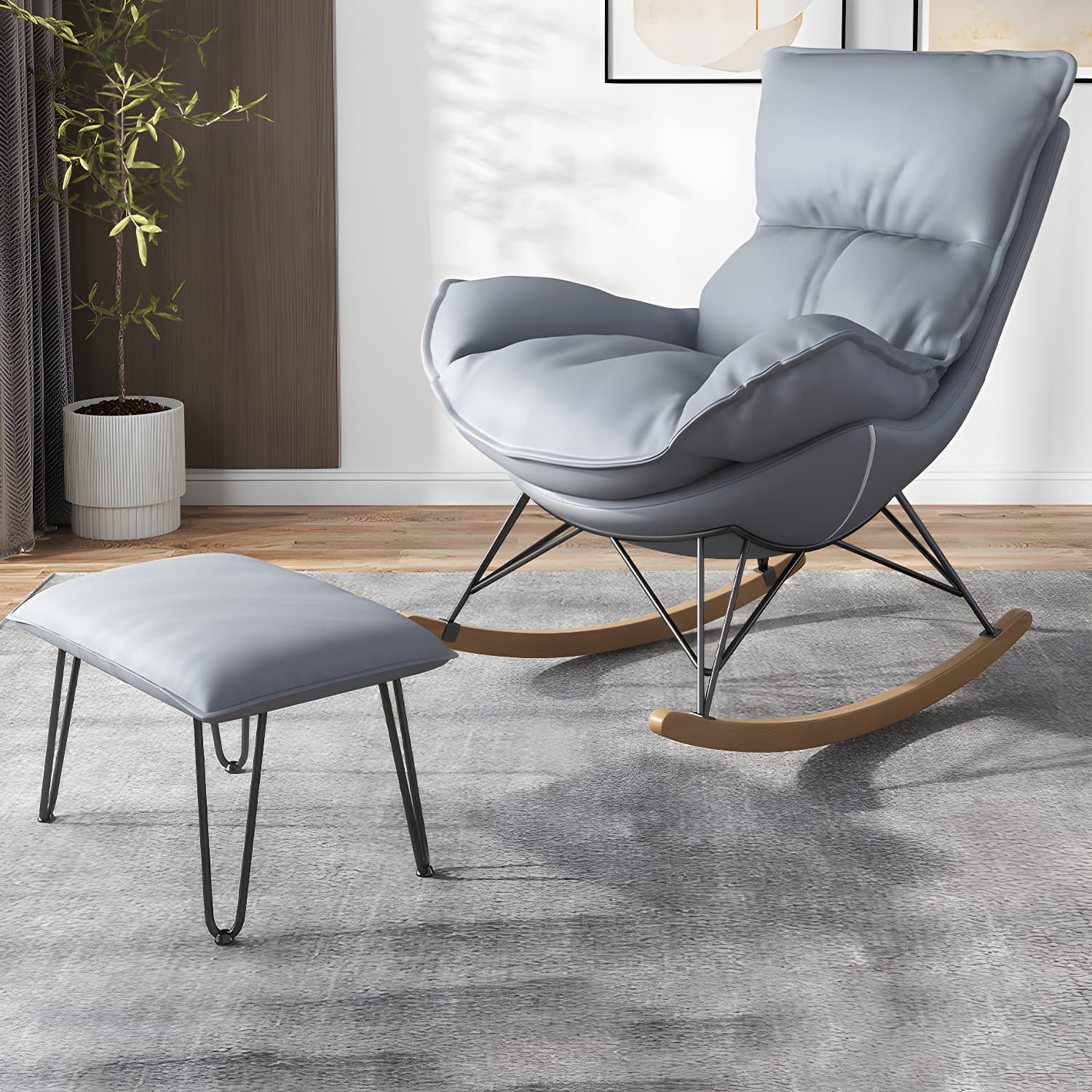 Modern Leisure Chaise Rocking Chair Lounge Upholstered Chaise for Living Room