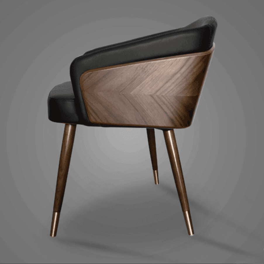 Bordered Reliable Upholstered Arm Chair with Solid Back and Wooden Legs for Dinette in a Lavish Style