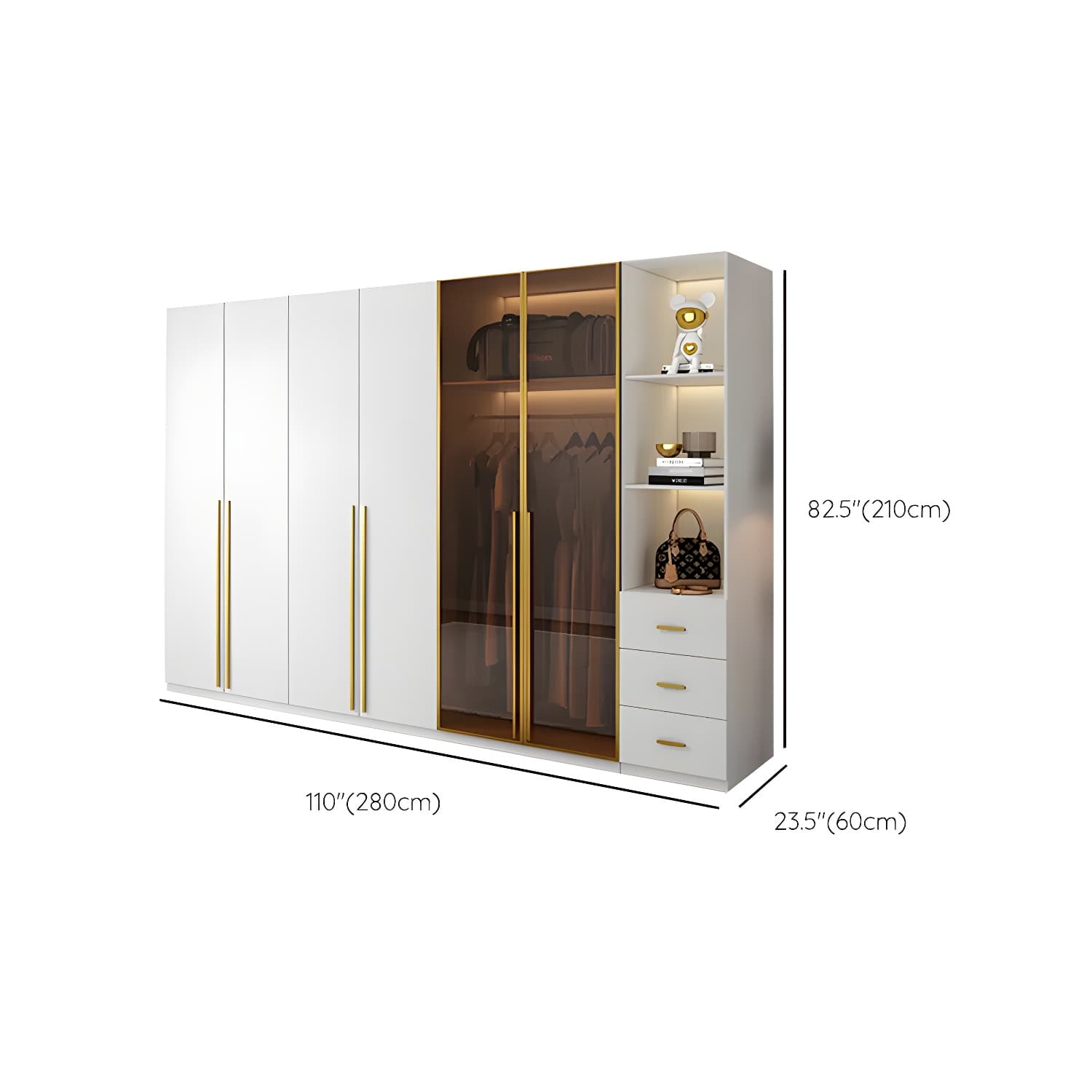 Modern White Wood Frame Wardrobe Armoire Freestanding Wardrobe with Soft Close Drawers - image 20