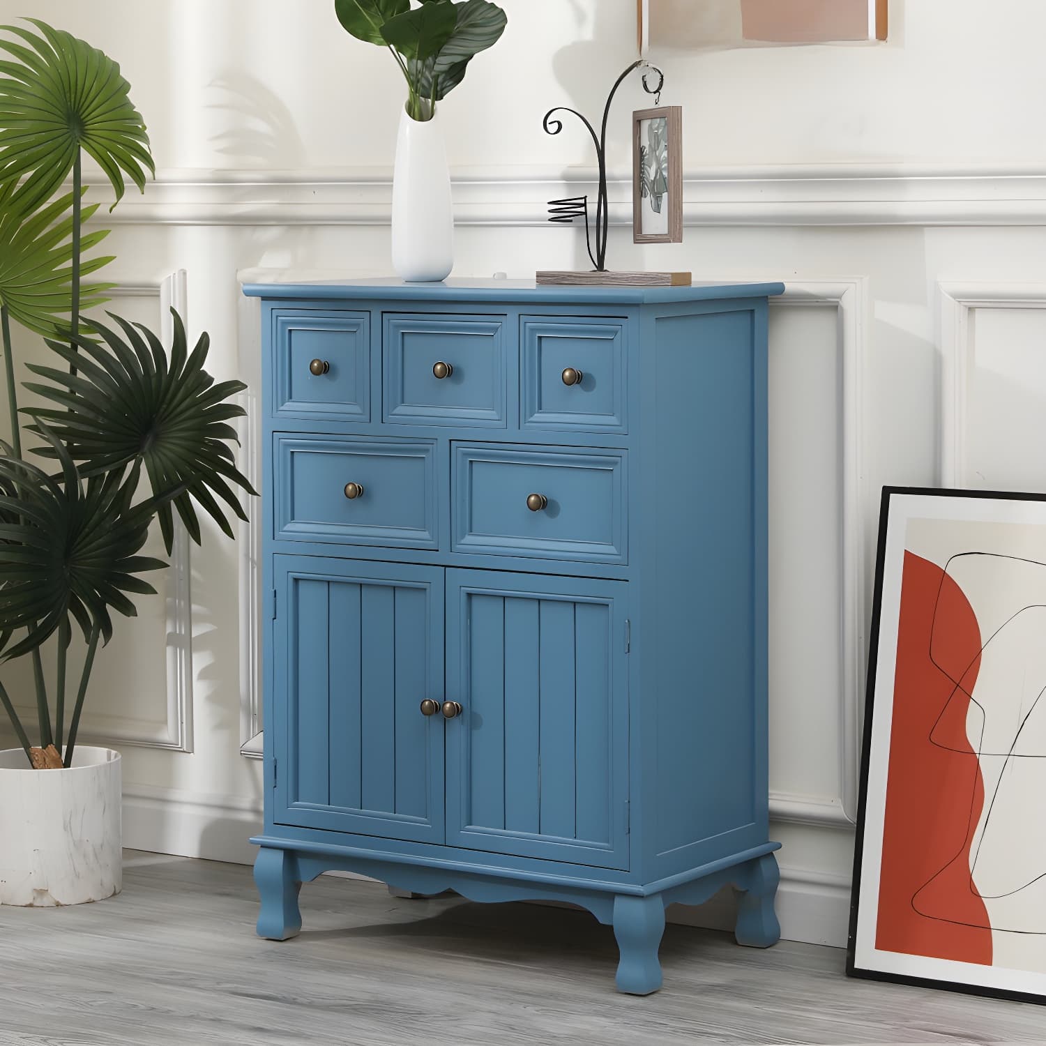 Modern Wooden Bachelor Chest with Vertical Drawers with Drawers