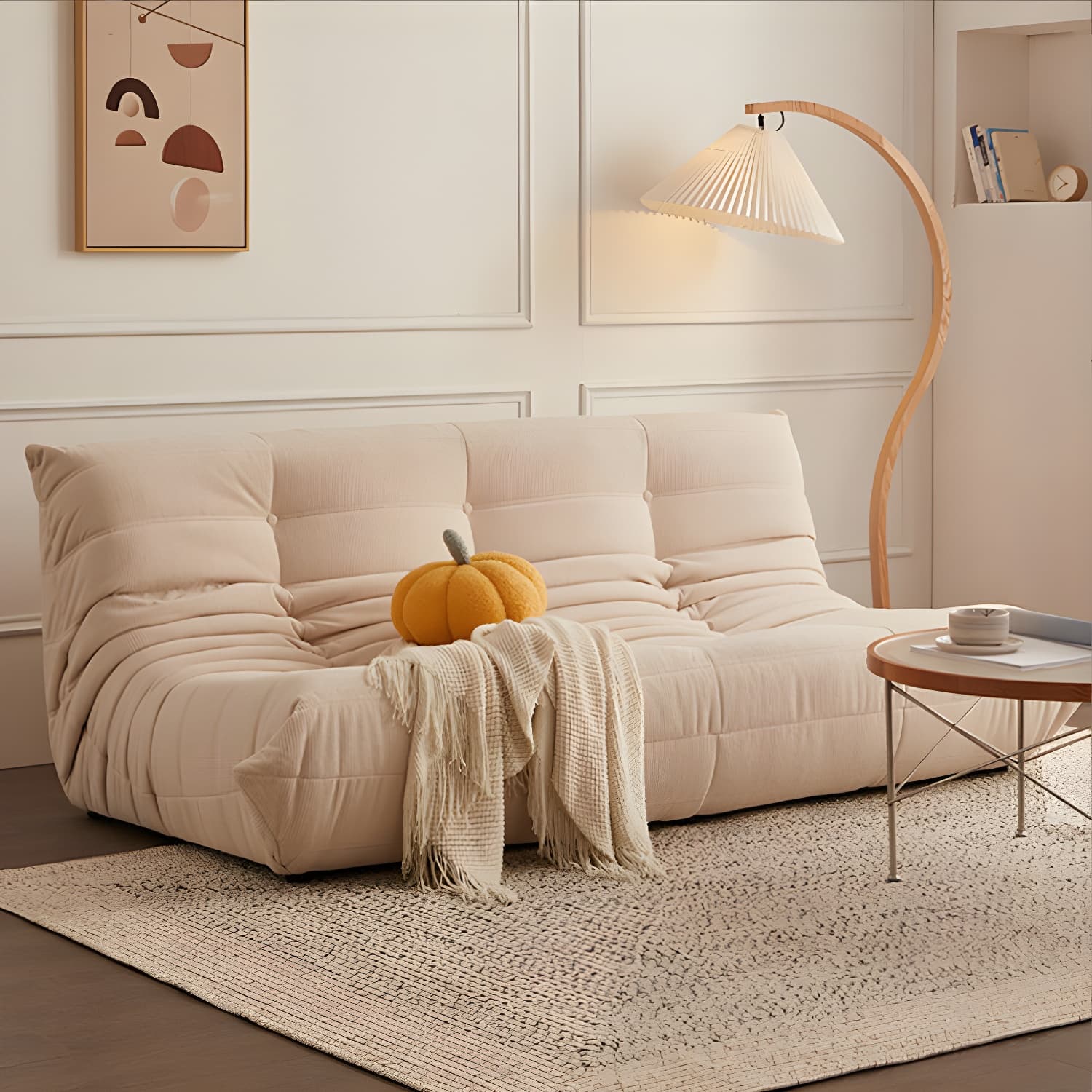 Modern Tufted Cushions Armless Living Room Wooden Standard Seating - image 16