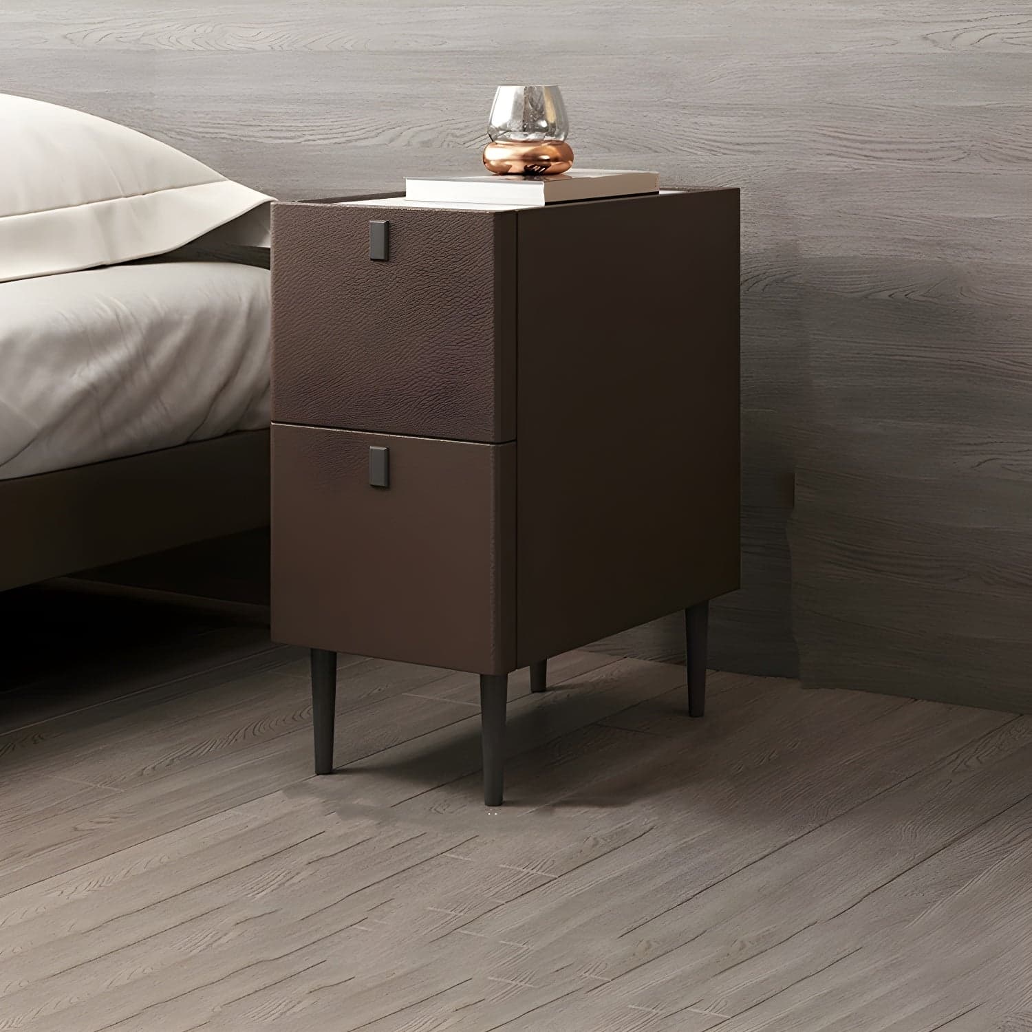 Modern Style Leather Polychromatic Choice of Black Cabinet Leg Nightstand - image 5
