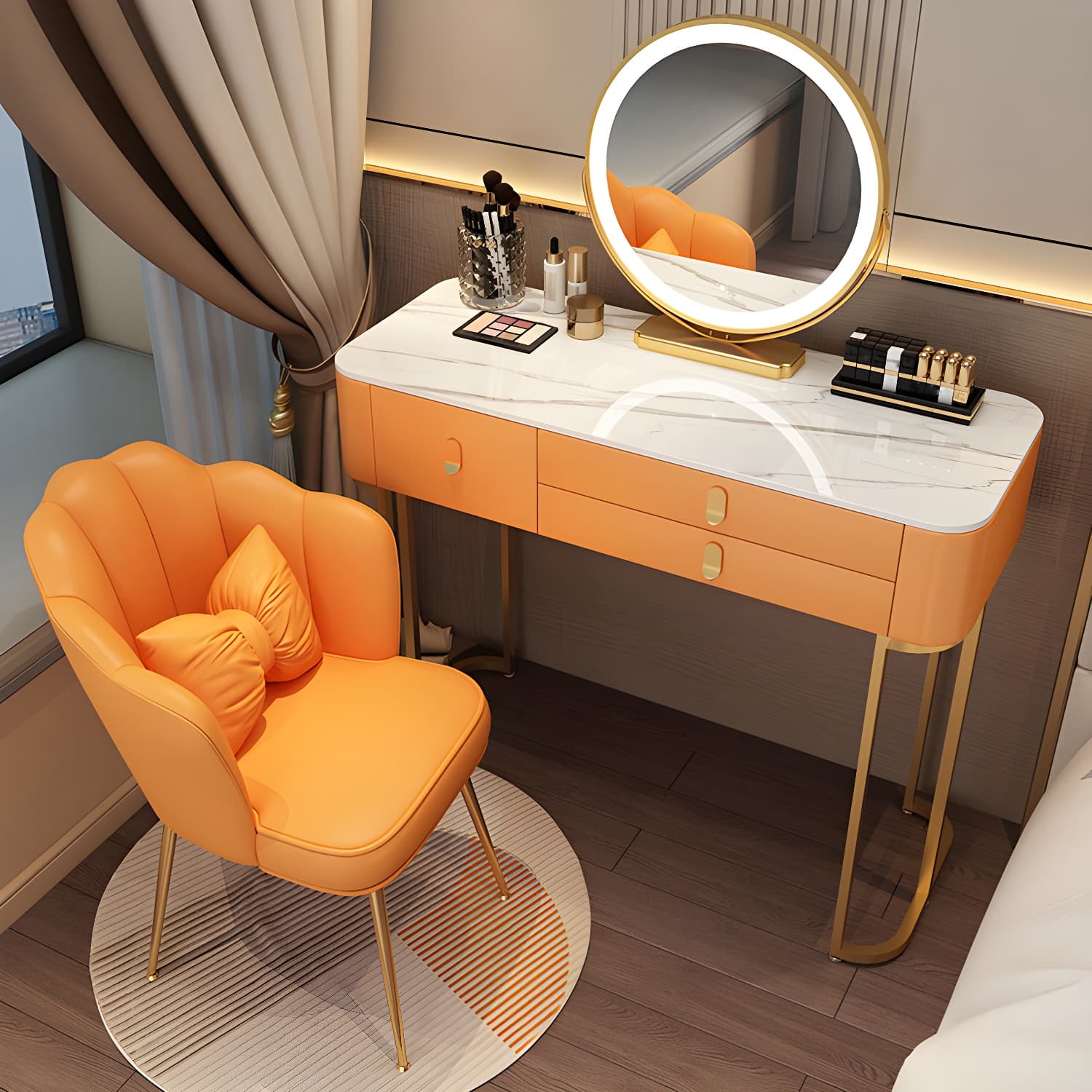 Lighted Mirror Vanity Dressing Table Bedroom Makeup Vanity with Drawer - image 5