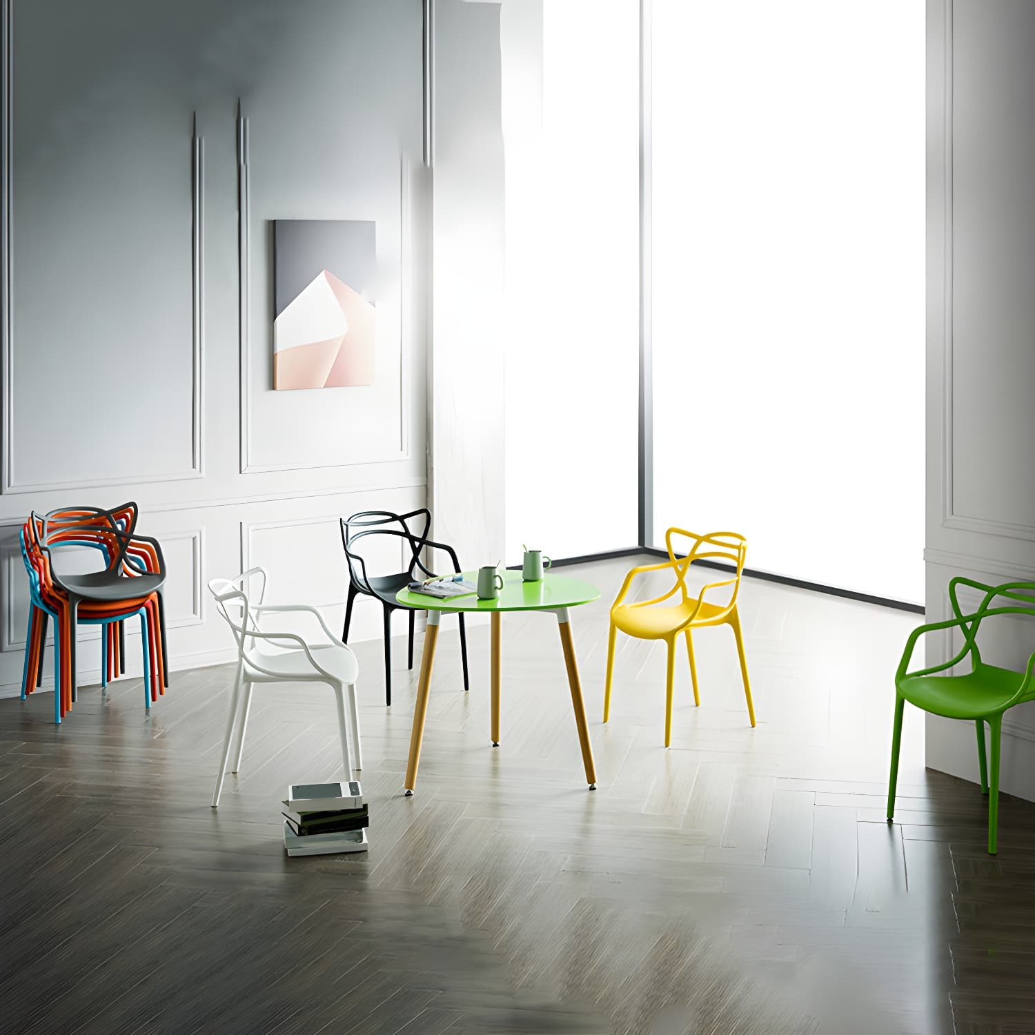 Open Back Dining Arm Chair Modern Indoor-Outdoor Plastic Chair - image 17