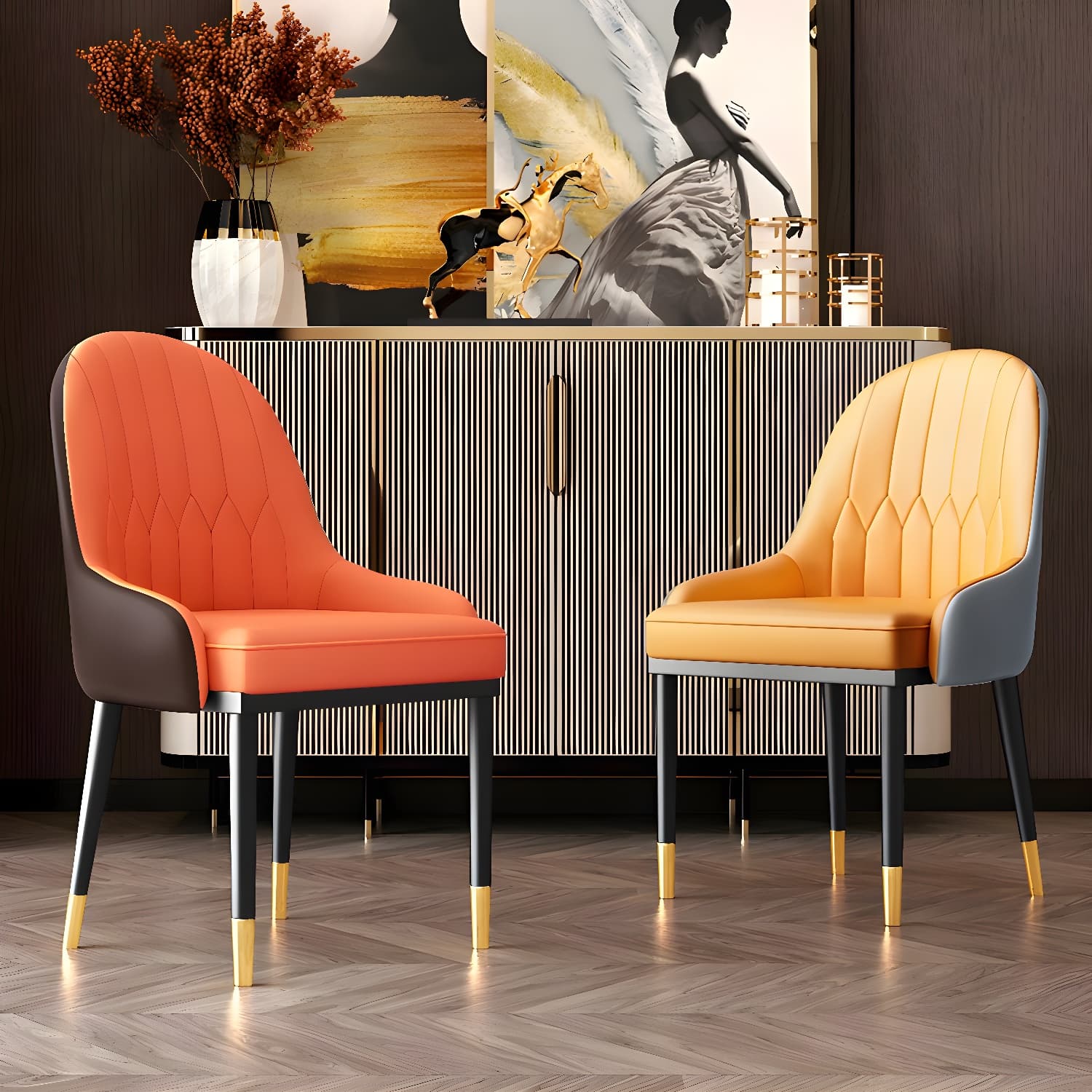 Leather Kitchen Side Chair 19'' Wide Dining Parsons Chair for Restaurant - image 9