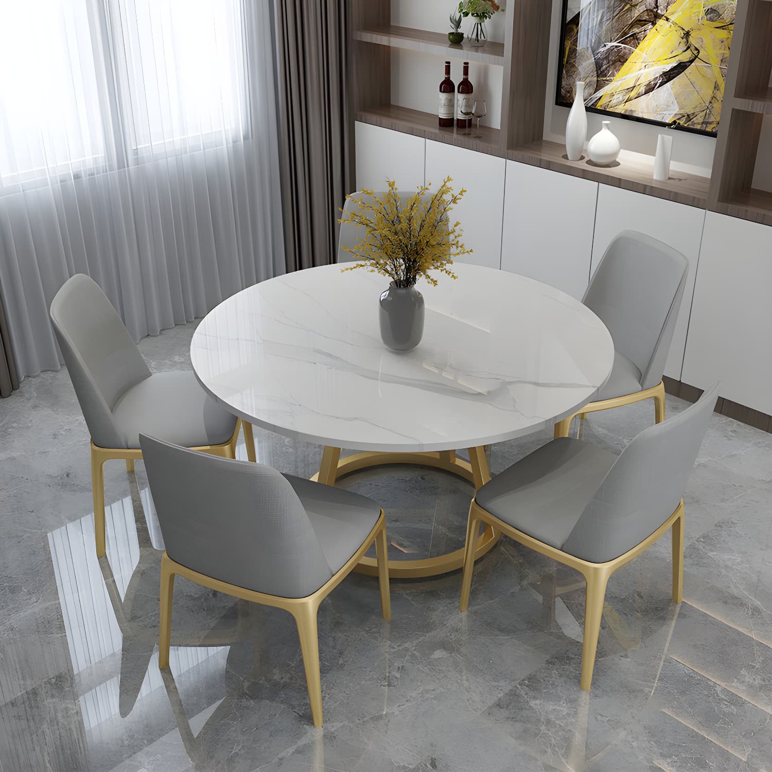 Round Marble Top Dining Table in White Traditional Luxury Dining Table - image 3
