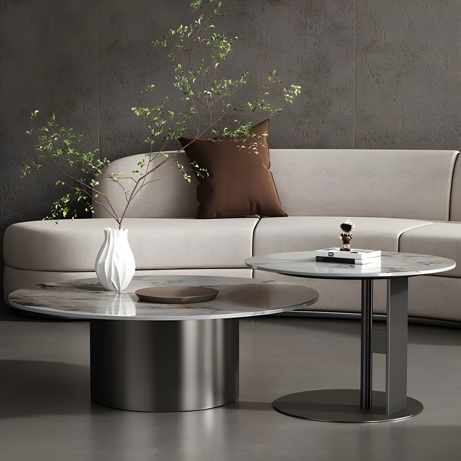 Glam Style Round Nesting Coffee Table Set with Steel Pedestal Base - image 13