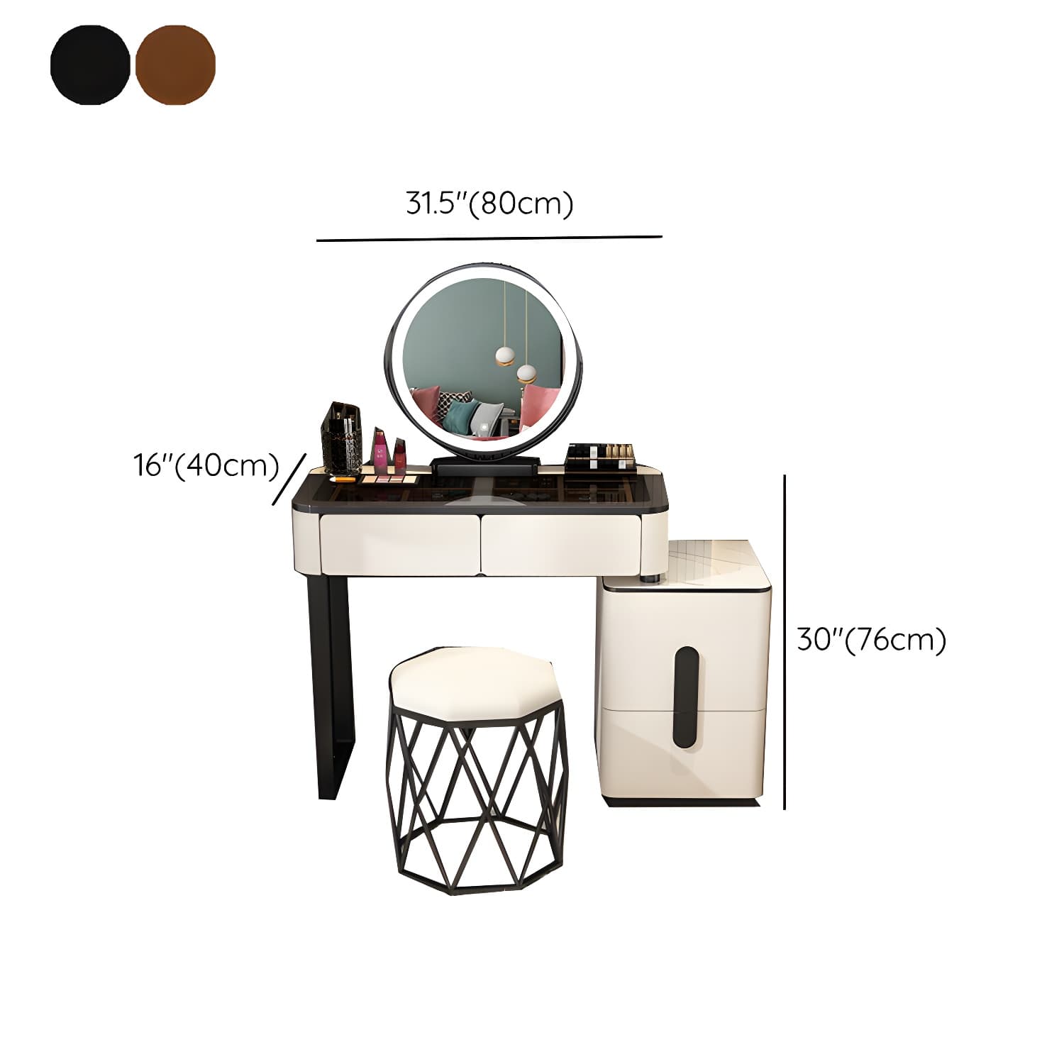 Glam Glass Vanity Dressing Table 29.9" H Bedroom Makeup Counter with Drawer - image 27