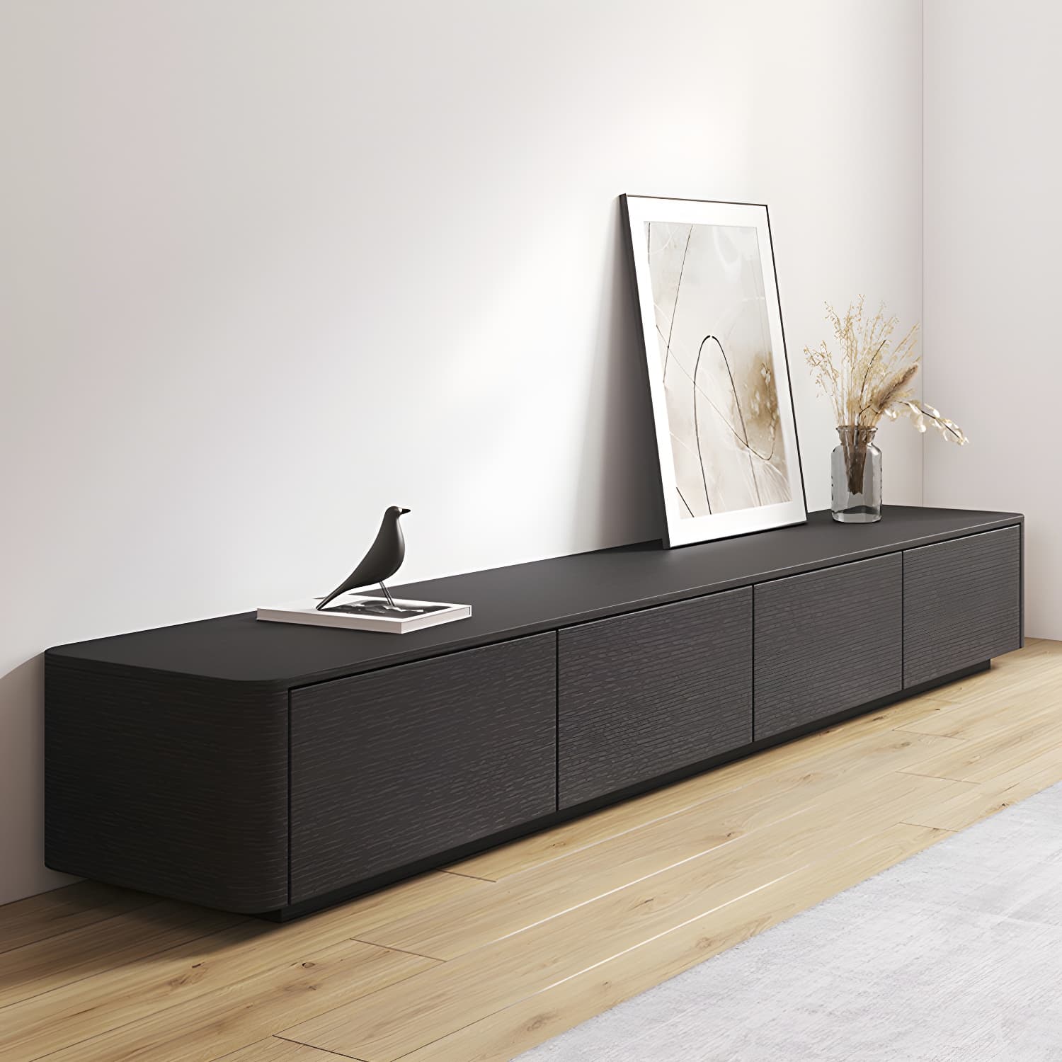 Modern Black TV Console Engineered Wood Cable Management Media Console