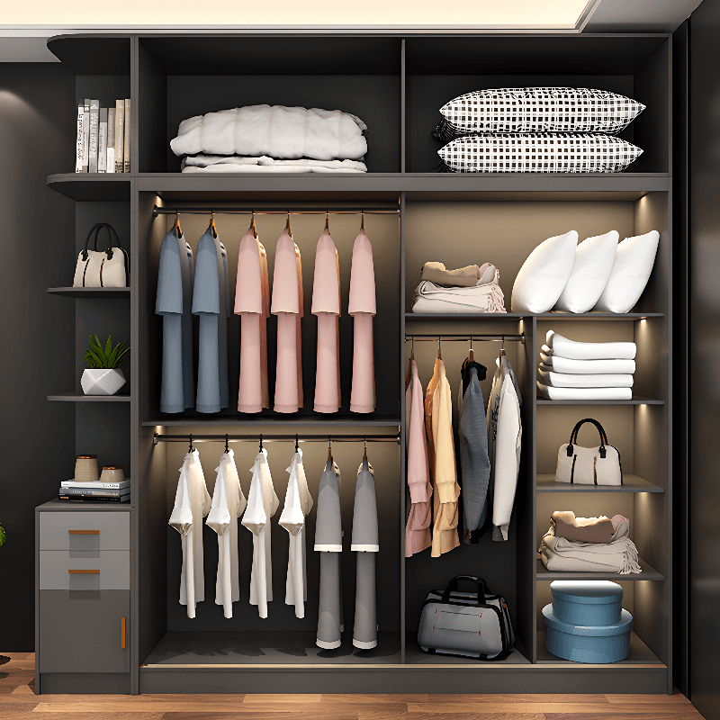 Unfixed Timber Wardrobe Closet in Graywash Wood with Gliding Soft Close Door and Soft Close Drawer in a Modern Style - image 4