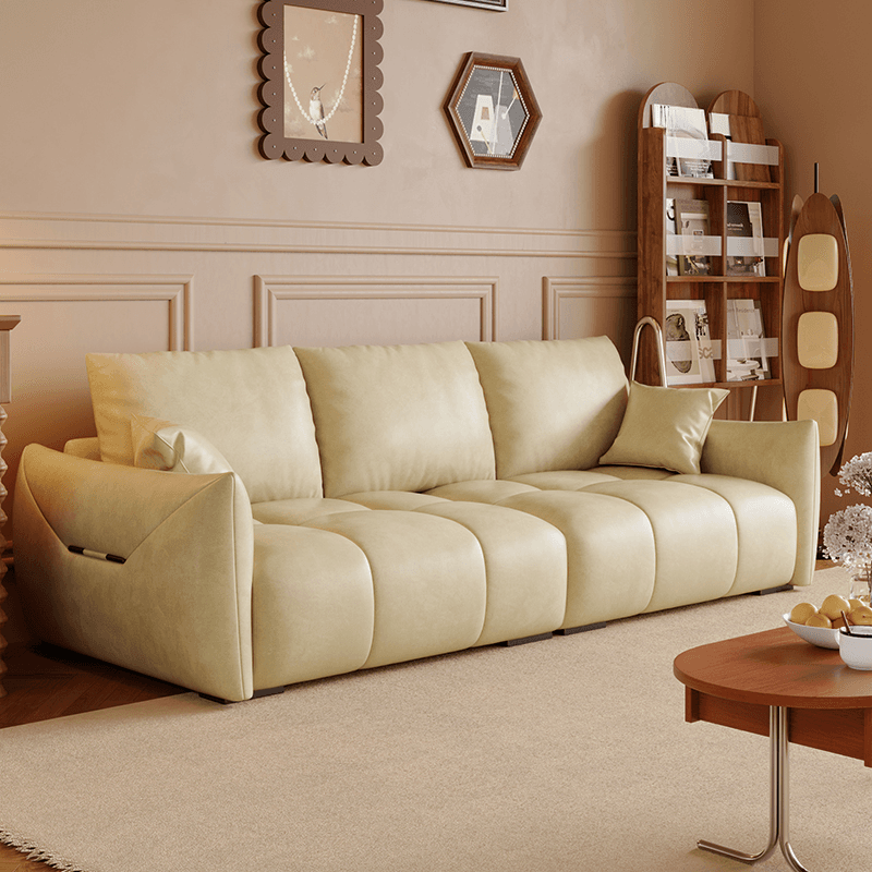 Modern Solid Color Scratch-defiant Standard Sofa in Light Gray/Emerald Green/Auburn, 3-seater with 2 Pillows - image 6