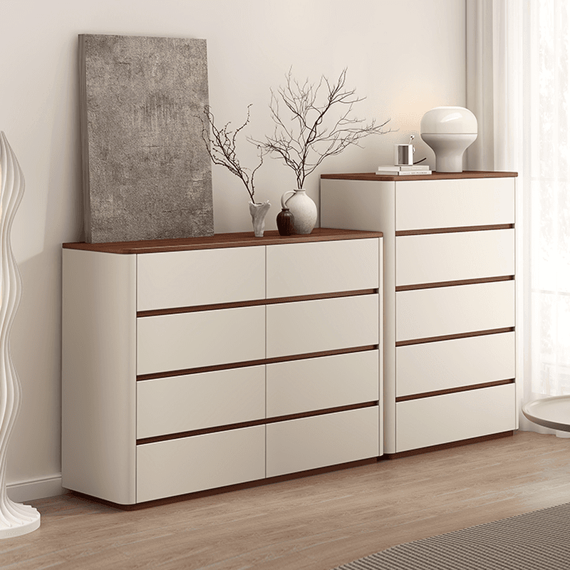 Off-White Simplistic Composite Wood Double Dresser/Bachelor Chest/Lingerie Chest with 8/6/3 Drawers in Horizontal/Vertical Orientation