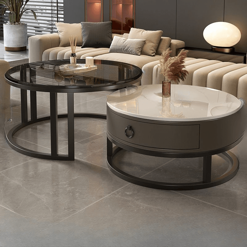 Board Game Coffee Table with Nested Set and Frame Base Featuring Wood Ball Top