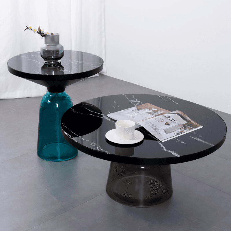 Simplistic Single Side Table with Hardened Glass and Plinth Base, Rounded Top - image 9