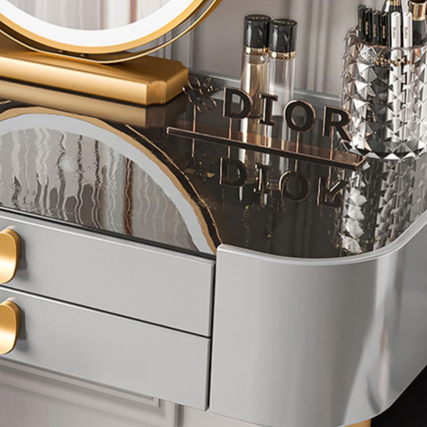 Glass/Stone Dresser Modern Make-up Vanity with 5/6 Storage Drawers - image 9