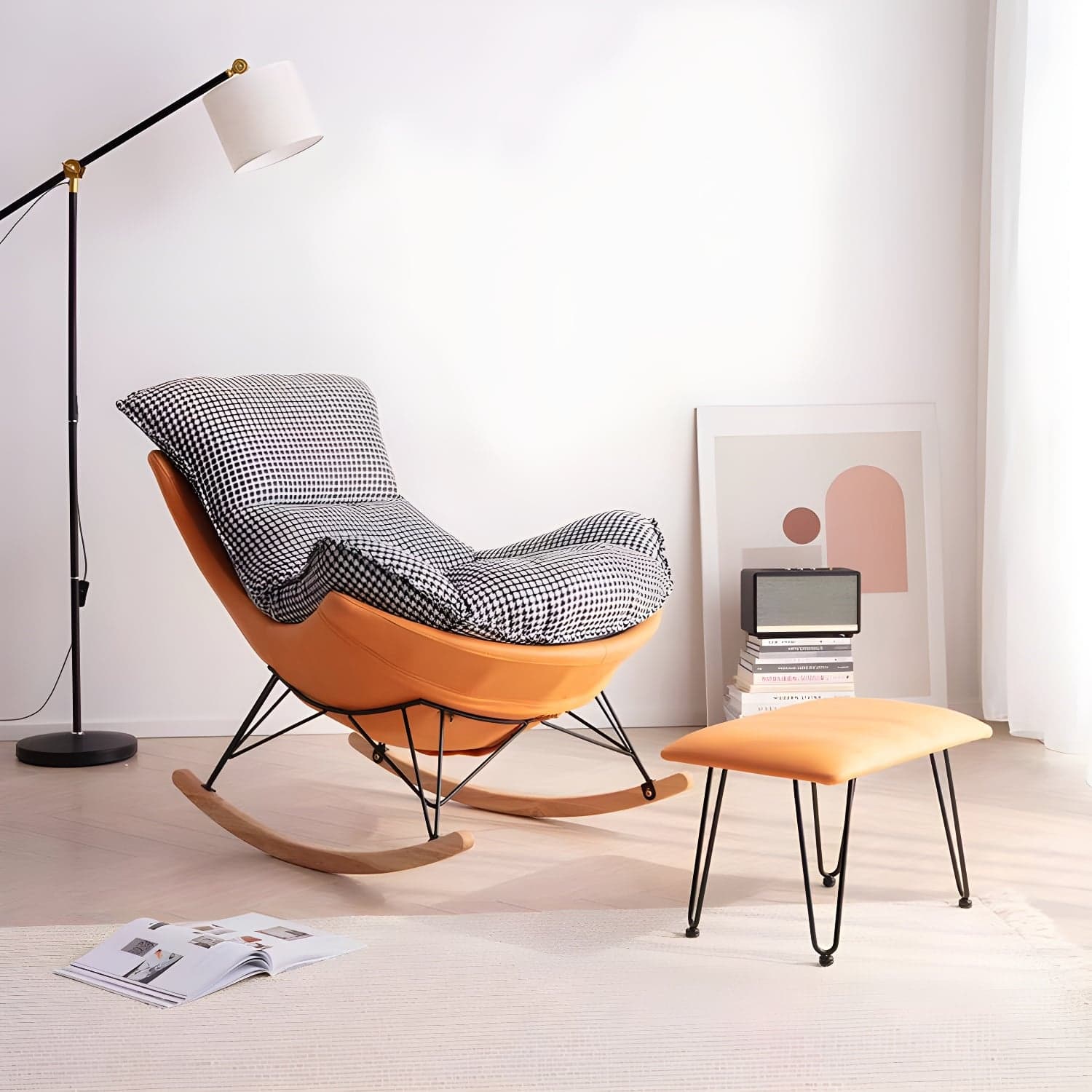 Upholstered Rocking Chair Contemporary Rocker Chair with Ottoman - image 7