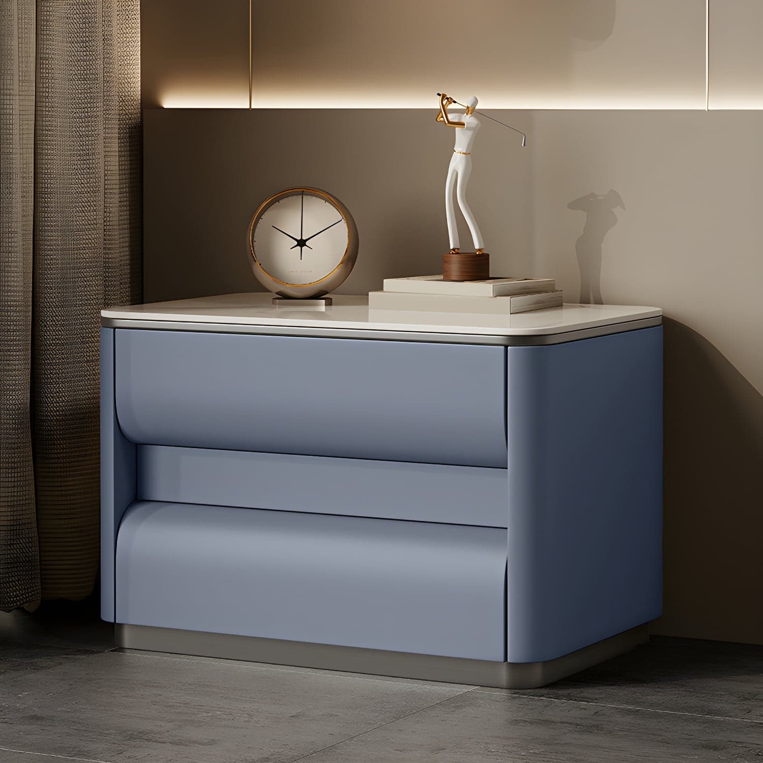 Contemporary Bedside Cabinet Stone Bed Nightstand with 2 Drawers - image 7