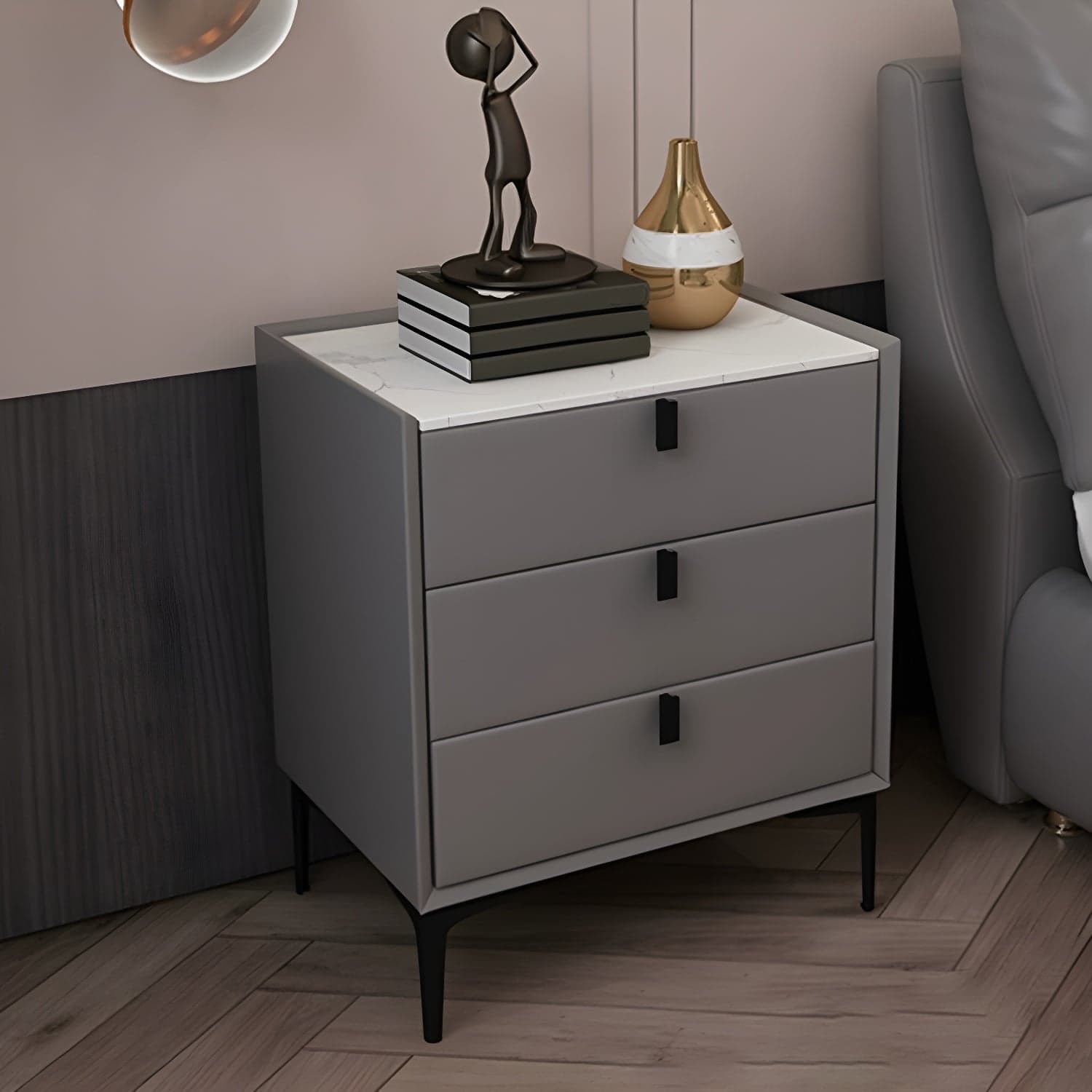 Glam Style Sintered Stone Top 3 Drawers Nightstand for Bedroom - image 4